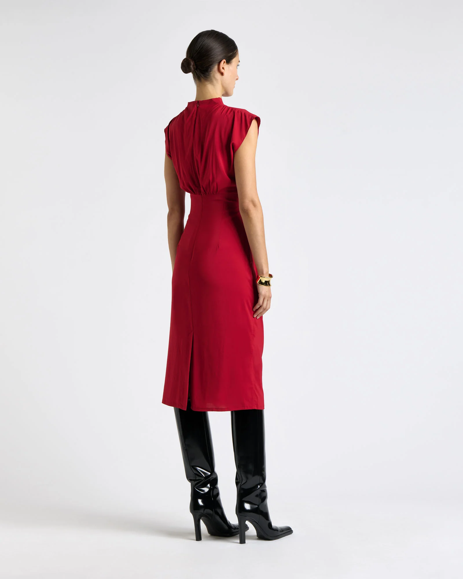 Stretch Viscose Ruched Waist Midi Dress