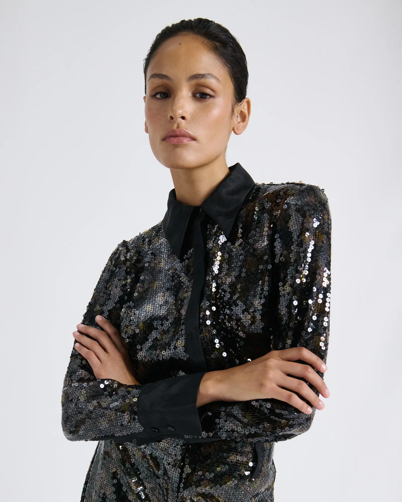 Floral Printed Sequin Shirt