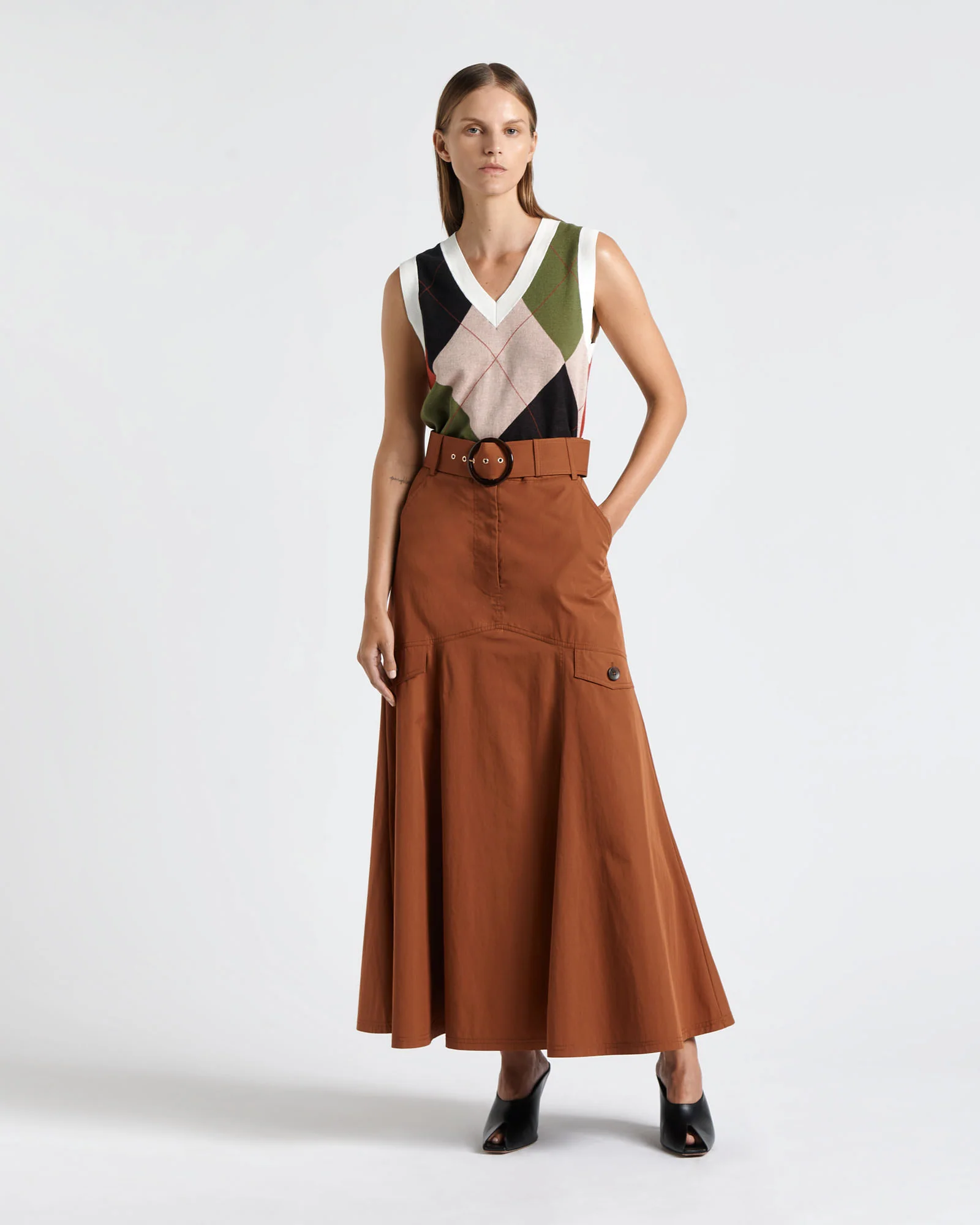 Caramel Cotton Twill Maxi Skirt