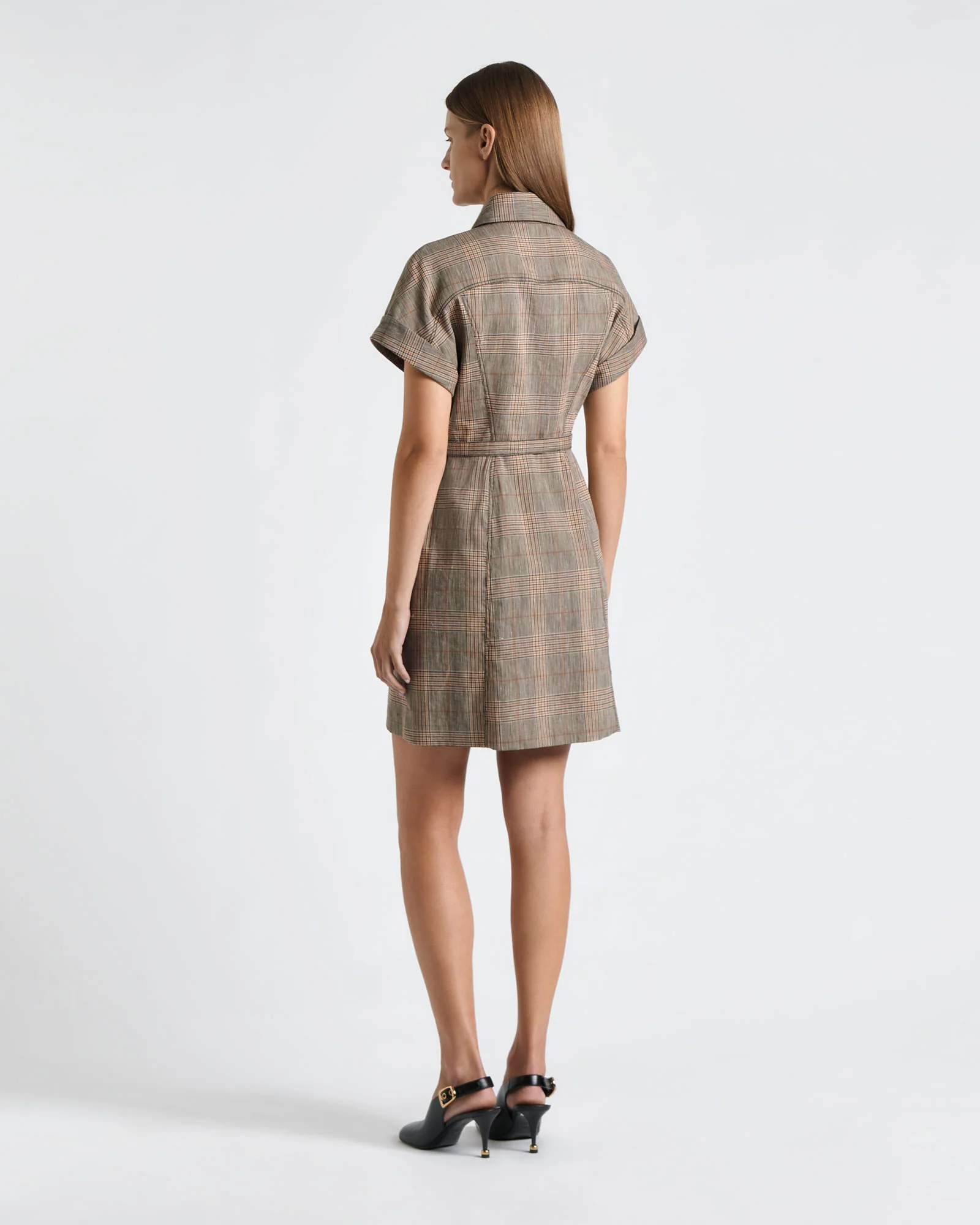 European Linen Wool Check Mini Dress