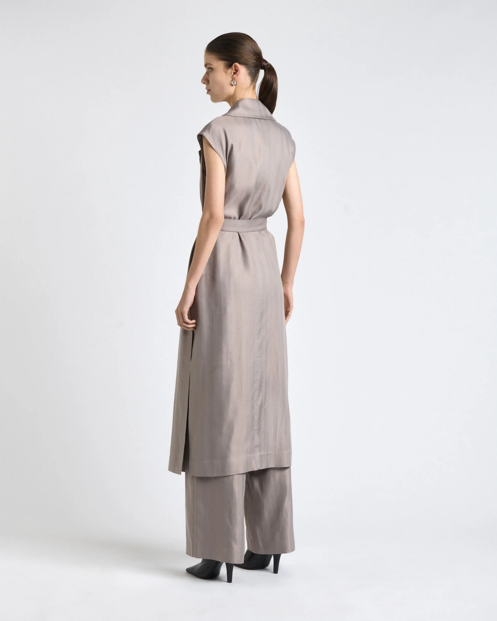 Oyster European Self Stripe Sleeveless Trench Dress