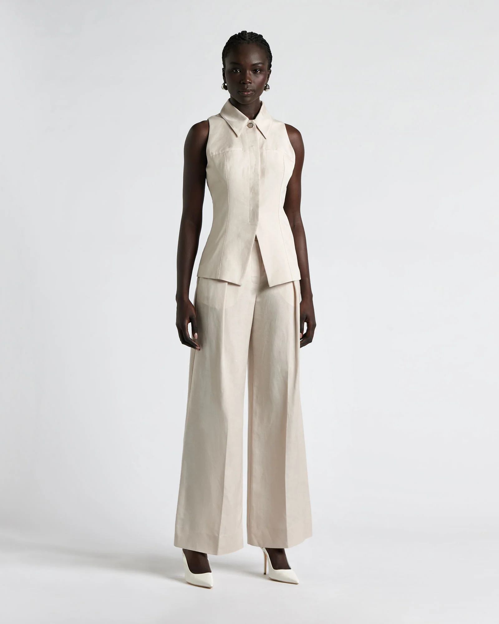 Flax Linen Blend Belted Wide Leg Pant