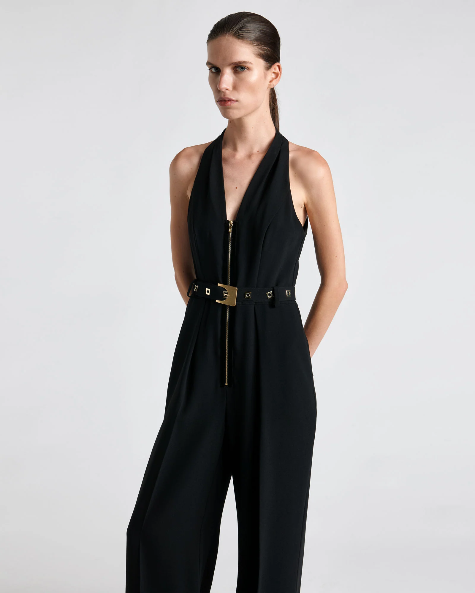 Square Buckle Halter Jumpsuit