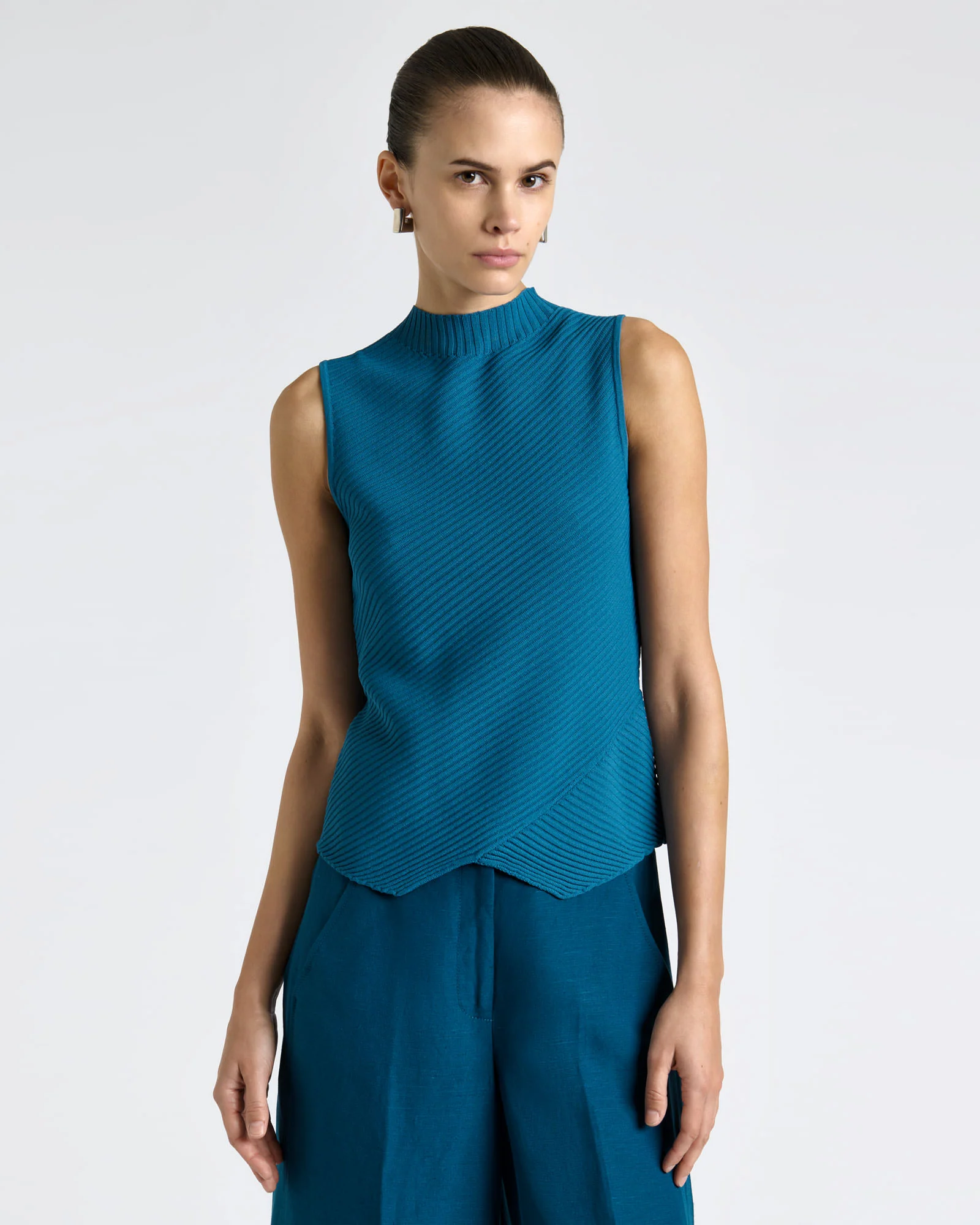 Teal Diagonal Ribbed Knit Tank