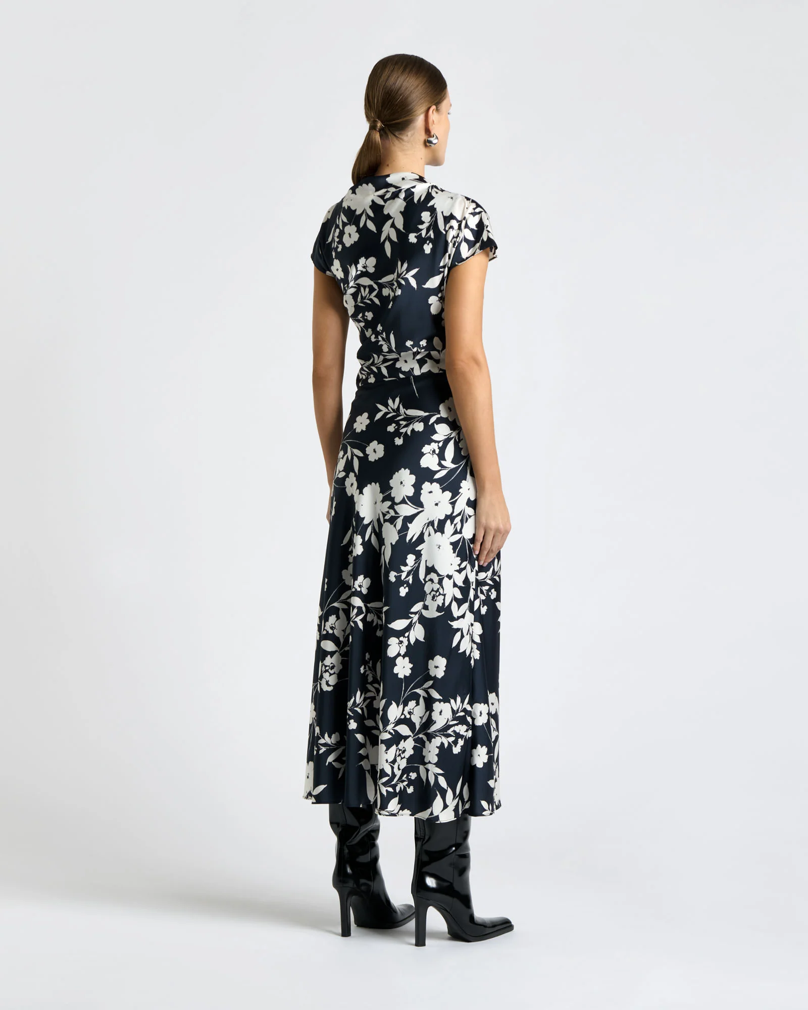 Ink Stencil Floral Midi Dress