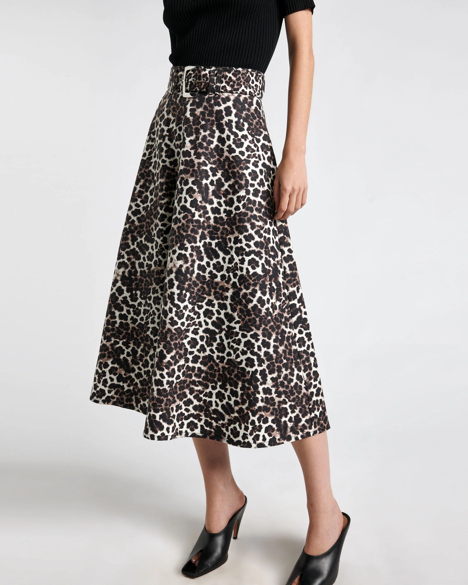 Leopard Cotton Drill Midi Skirt