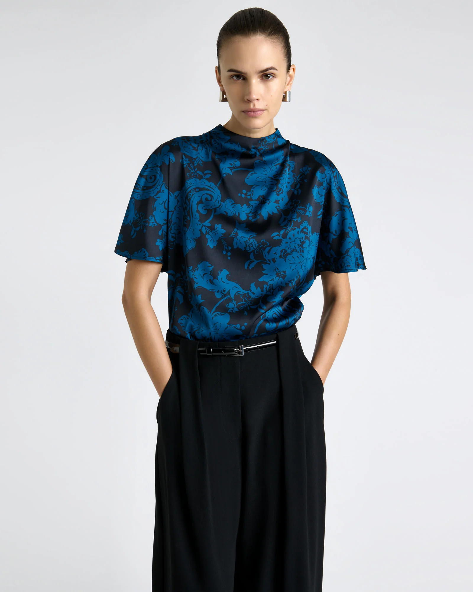 Paisley Stencil Floral Cowl Neck Top