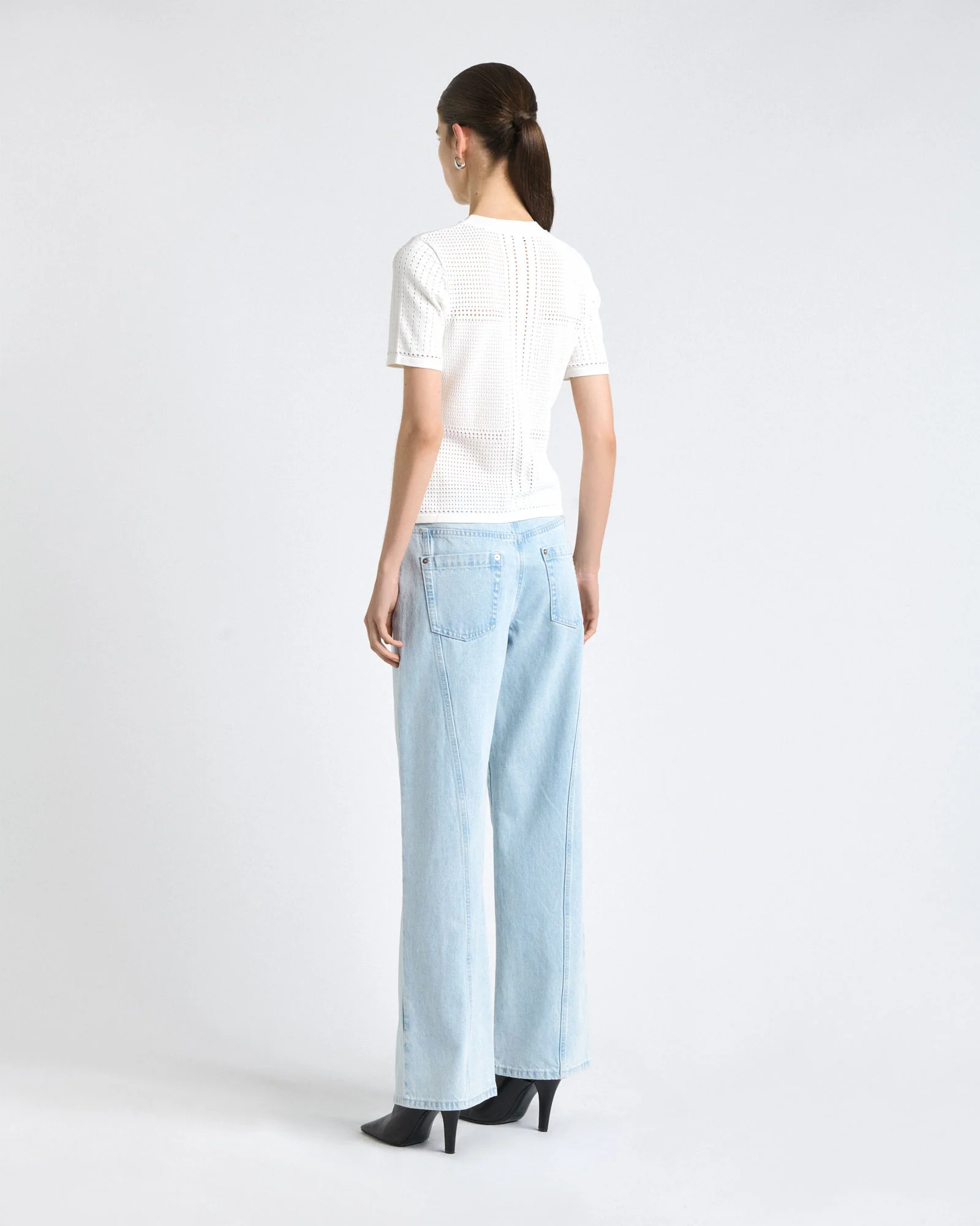 Perforated Short Sleeve Knit Top