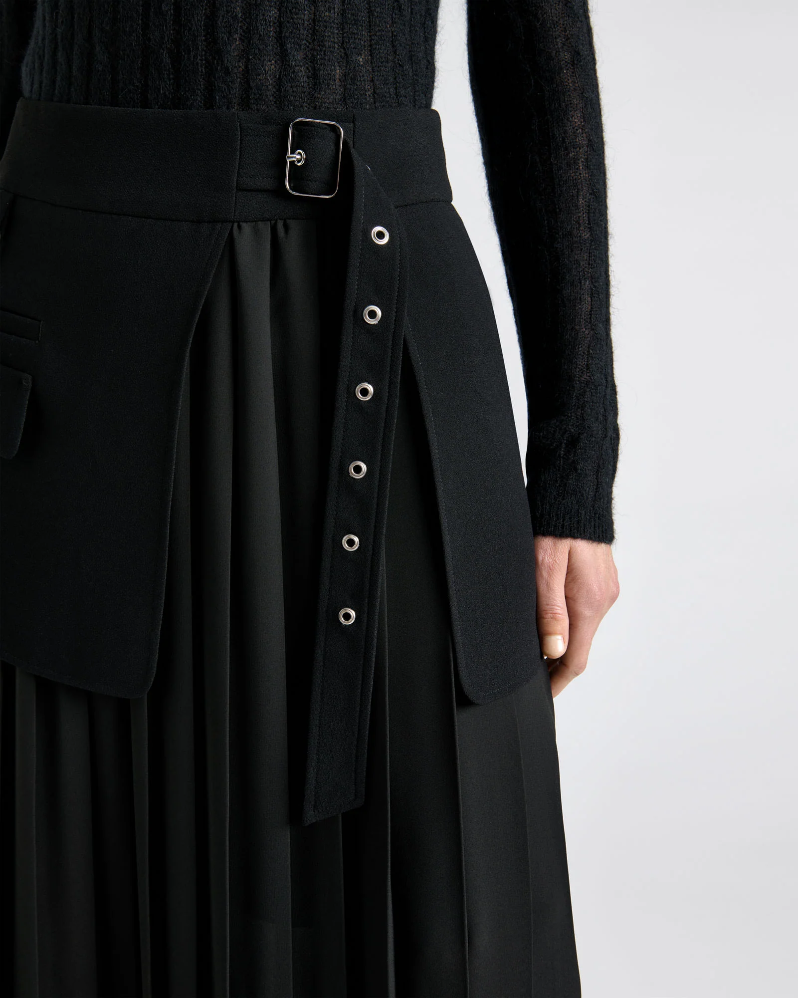 Recycled Crepe Pleated Midi Wrap Skirt