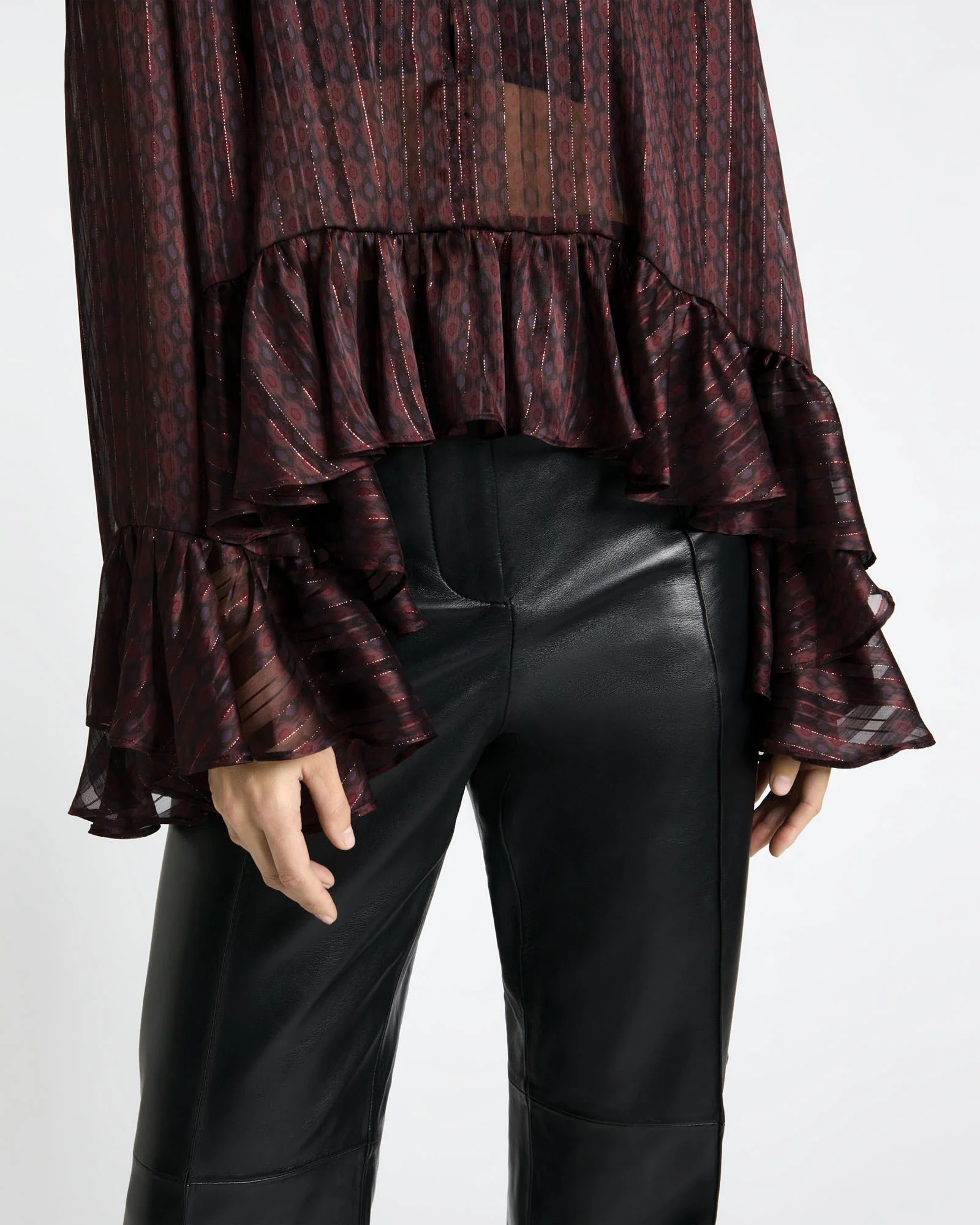 Merlot Lurex Geo Frill Top