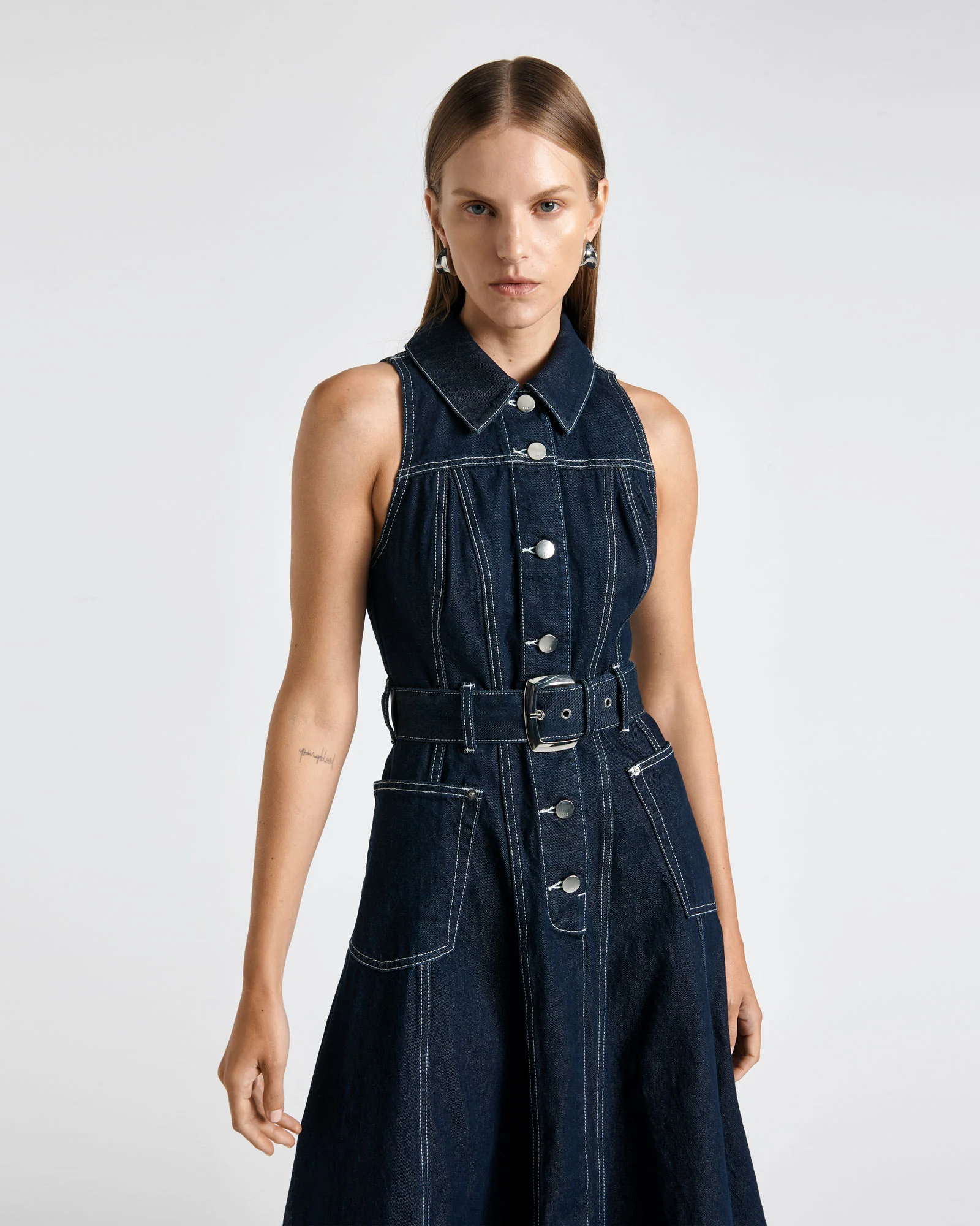 Dark Indigo Denim Midi Dress