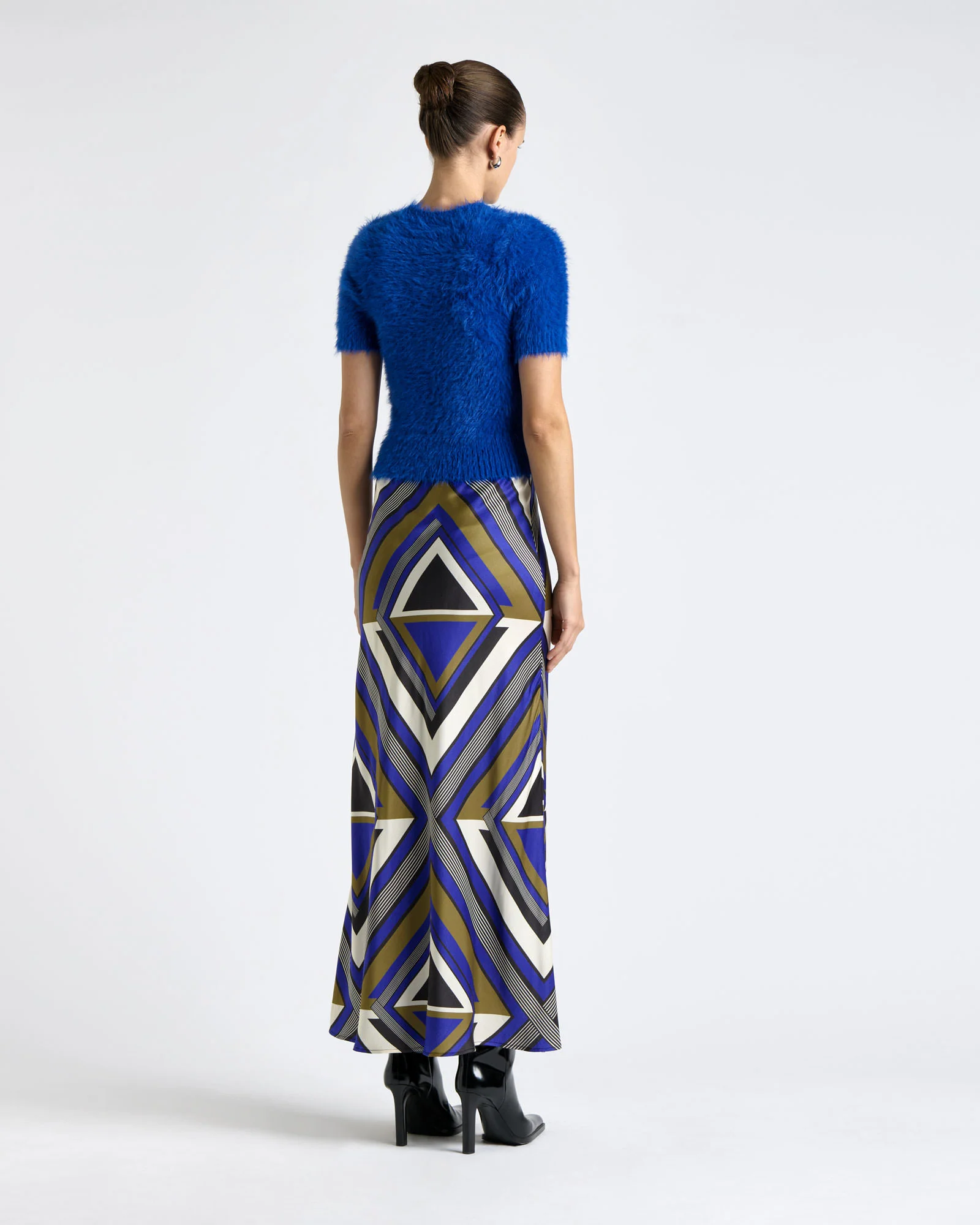 Cobalt Tile Bias Midi Skirt
