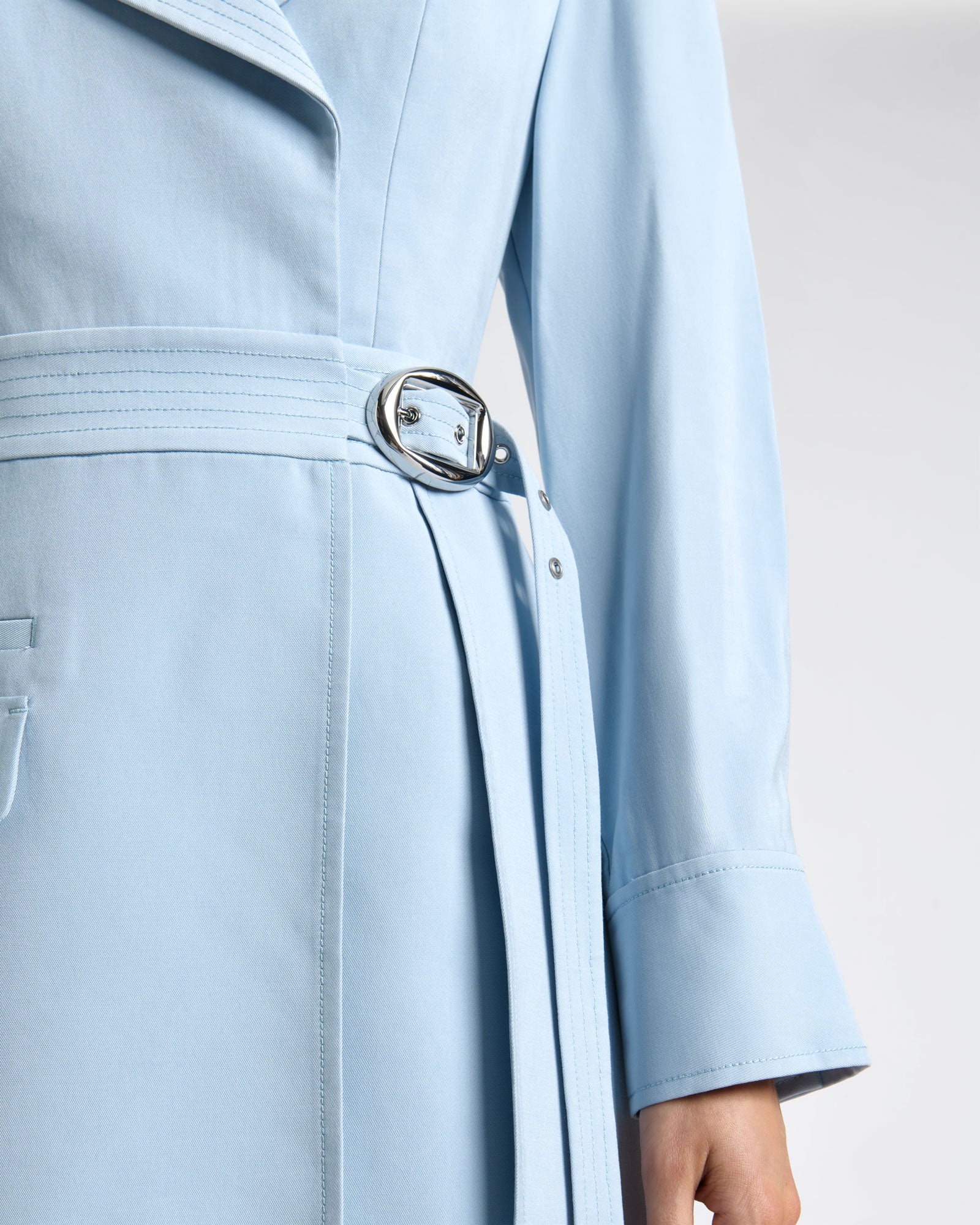Pale Blue Viscose Twill Trench Mini Dress