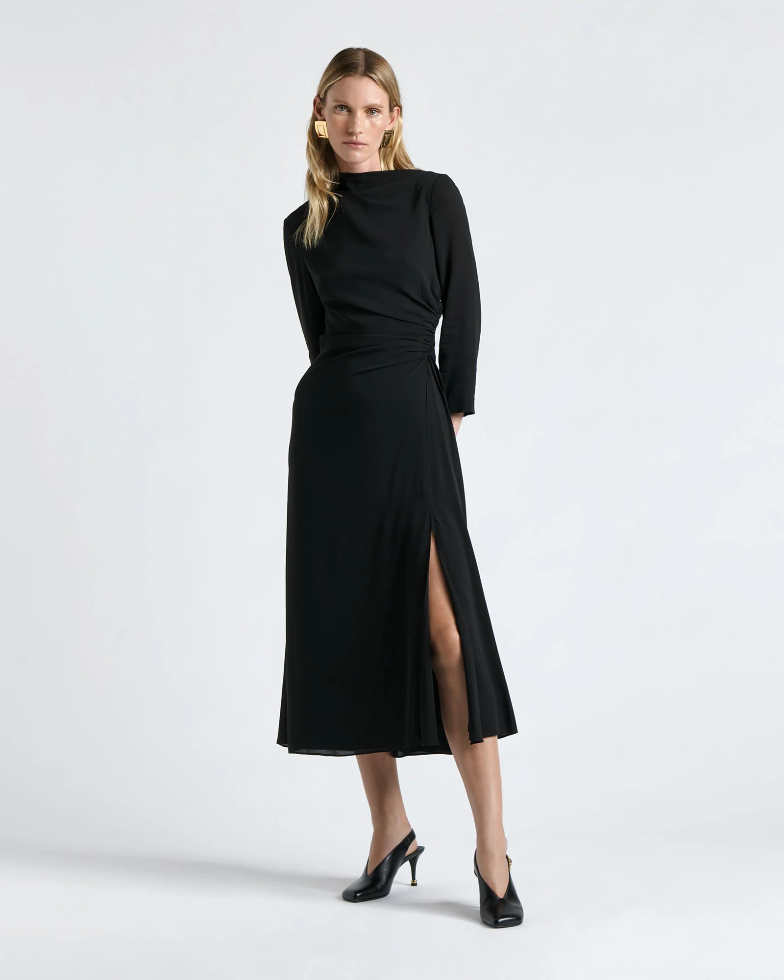 Soft Viscose Draped Long Sleeve Dress