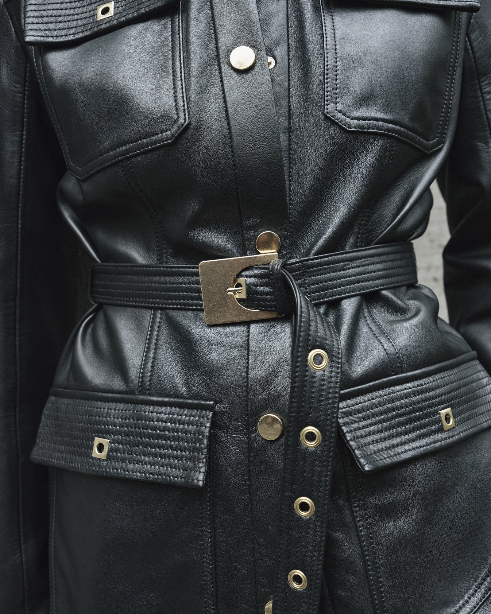 Leather Stitched Utility Jacket