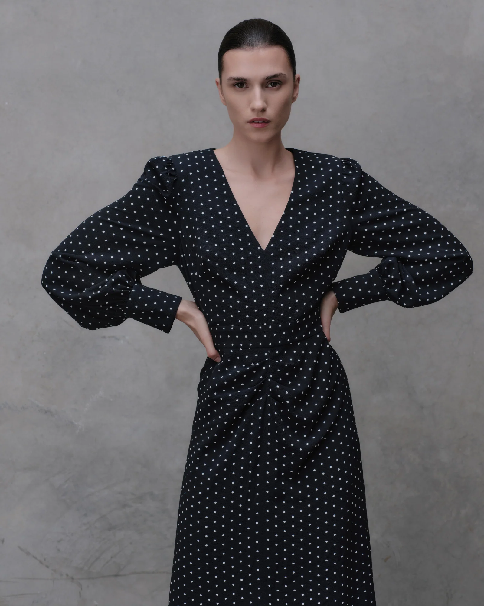 Textured Georgette Spot Midi Dress