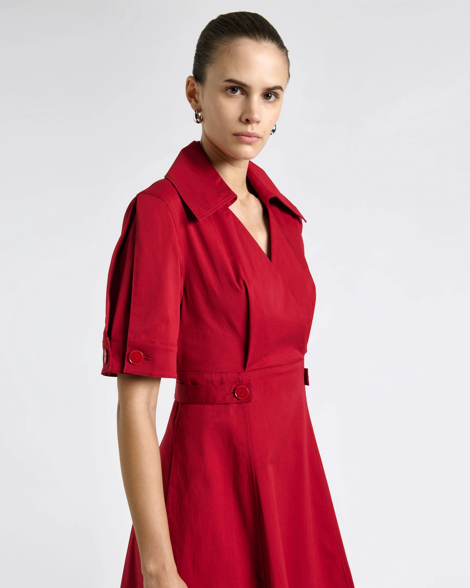 Scarlet Good Earth Cotton Button Detail Midi Dress