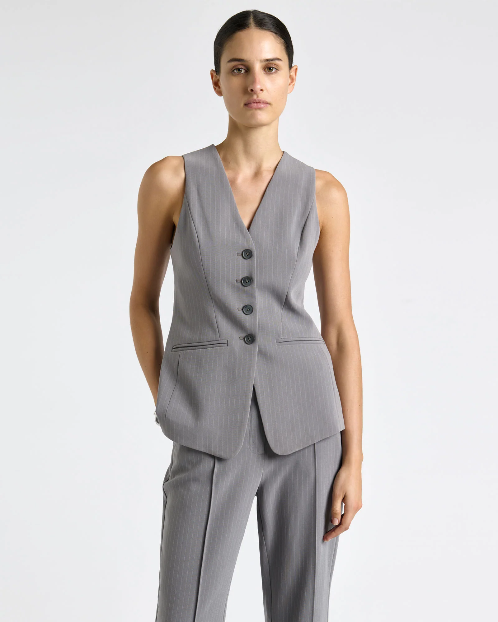 Oyster Acetate Pinstripe Fitted Vest