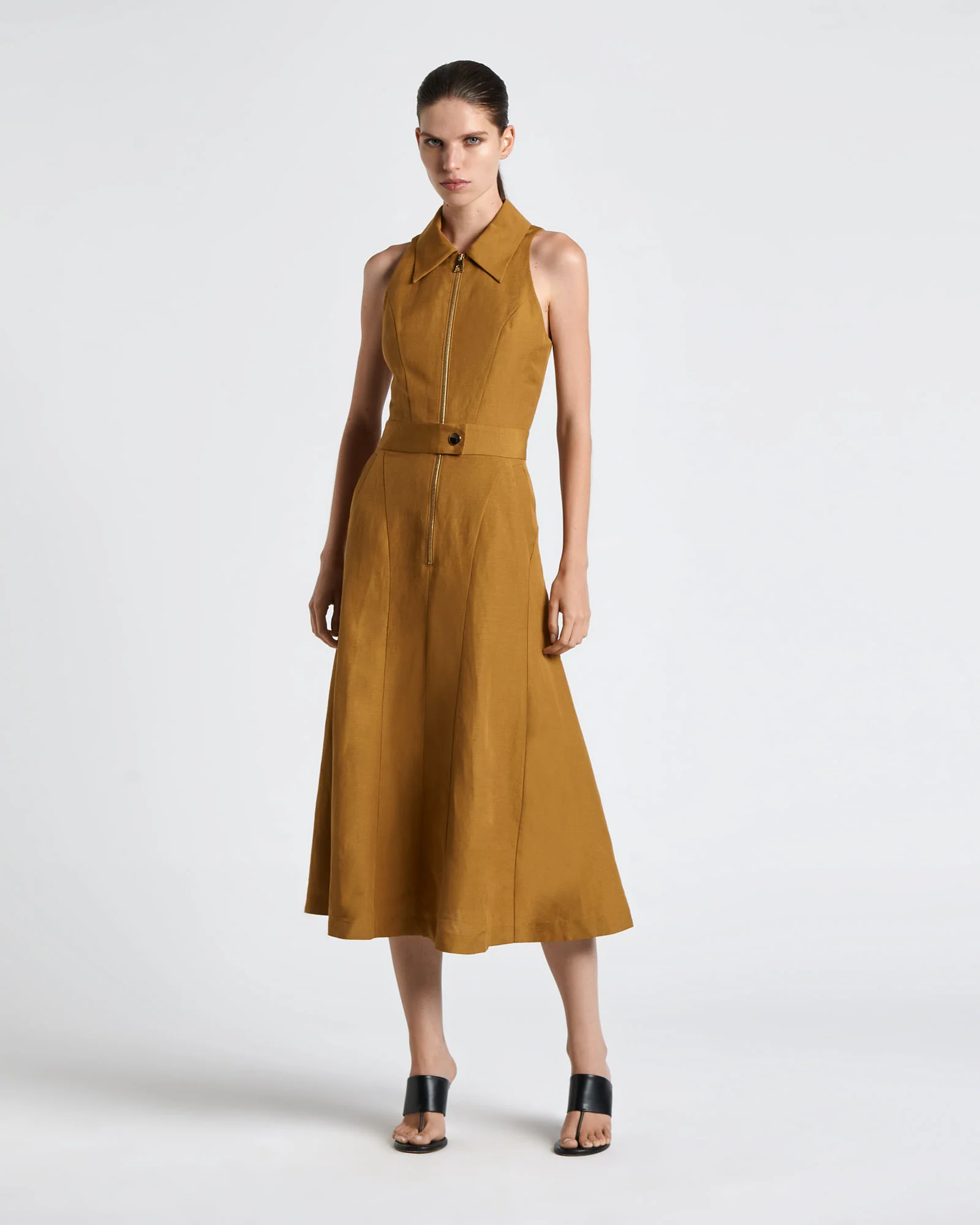 Hazelnut Linen Blend Midi Dress