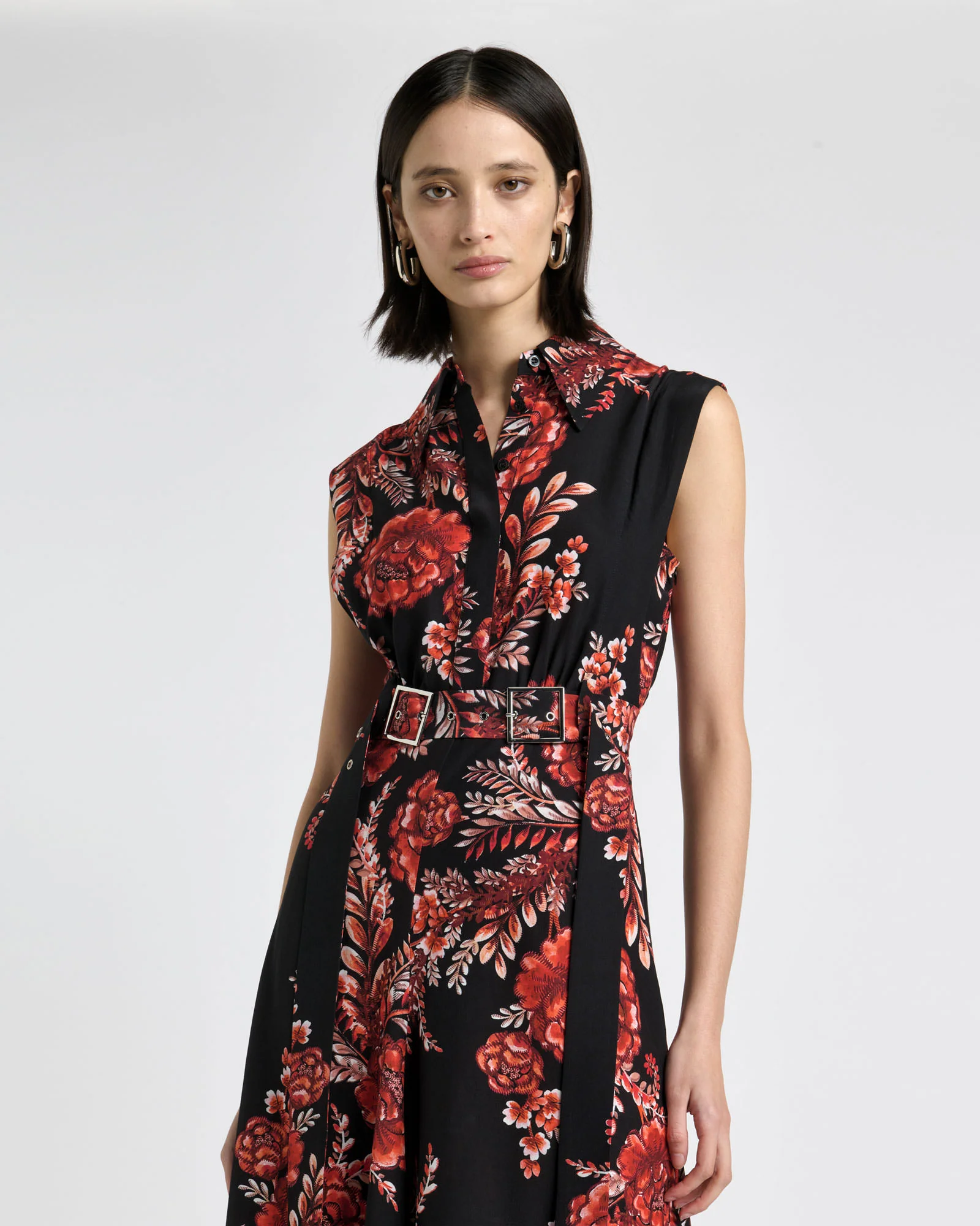 Etched Floral Viscose Midi Dress