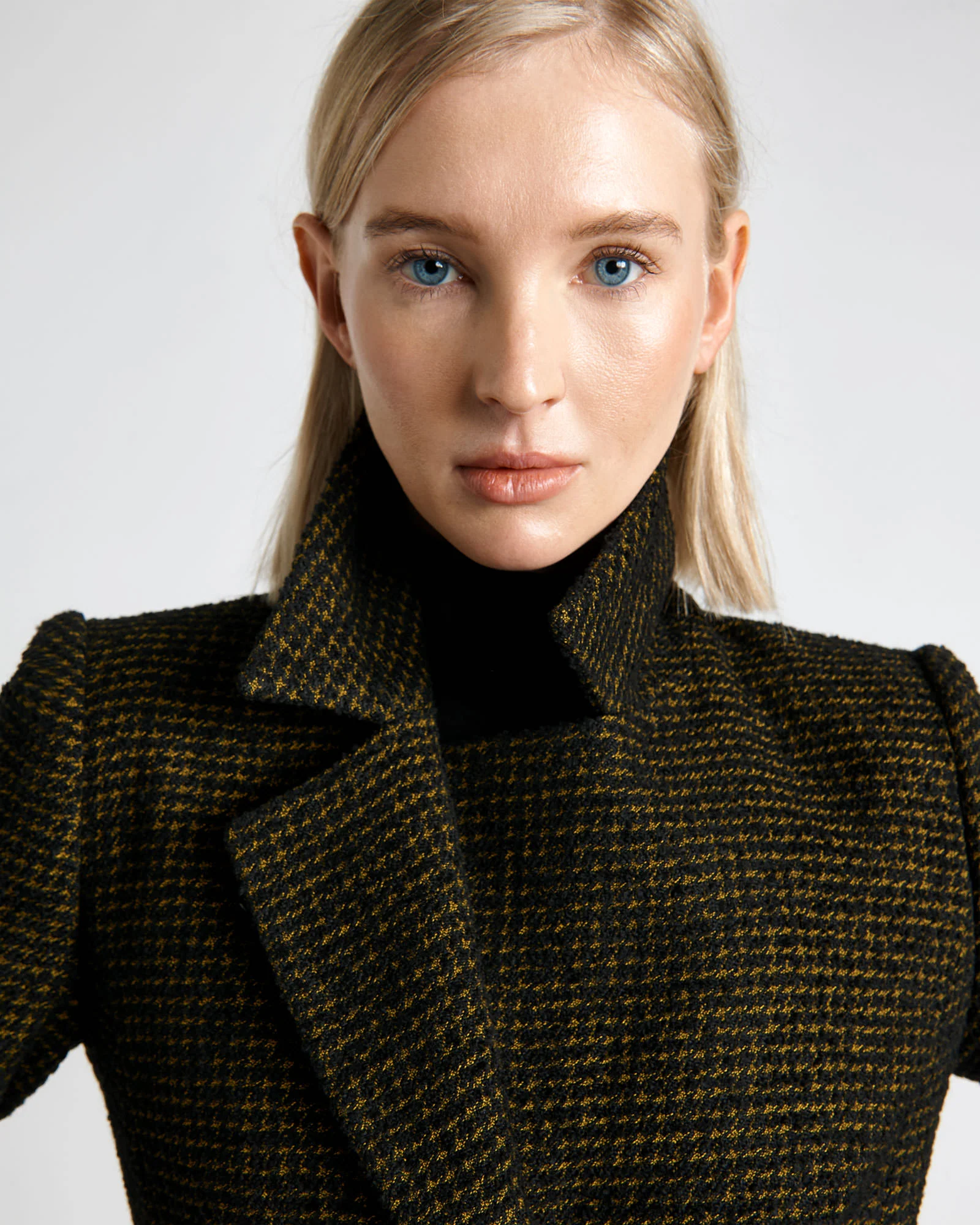 Houndstooth Boucle Blazer Coat