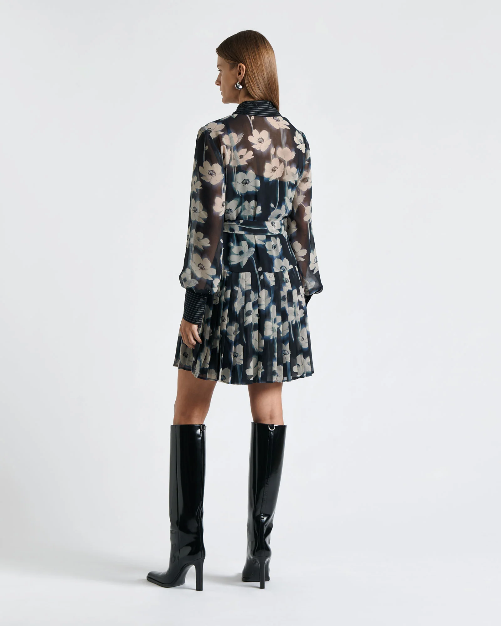 Falling Floral Pleated Shift Dress