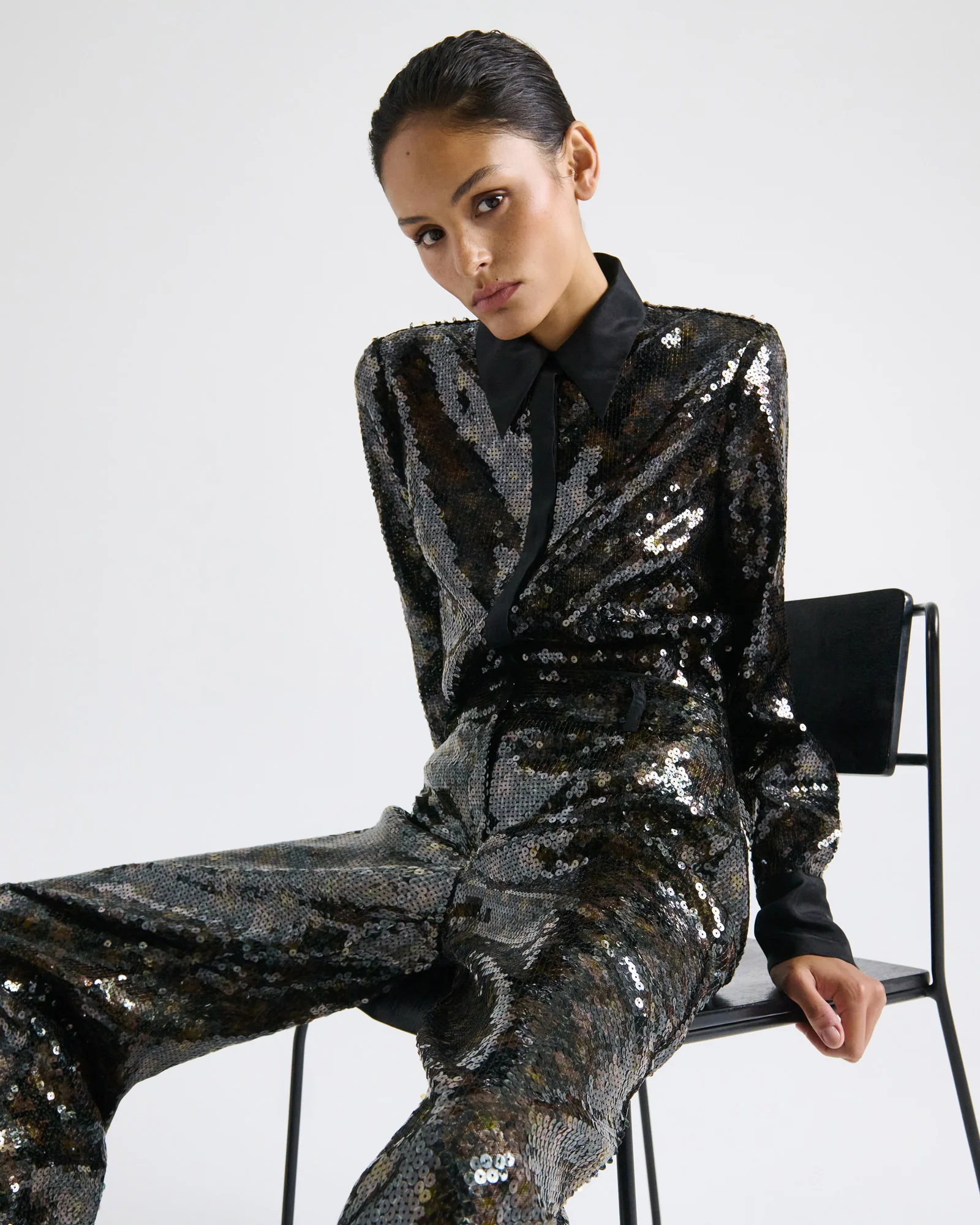 Floral Printed Sequin Shirt