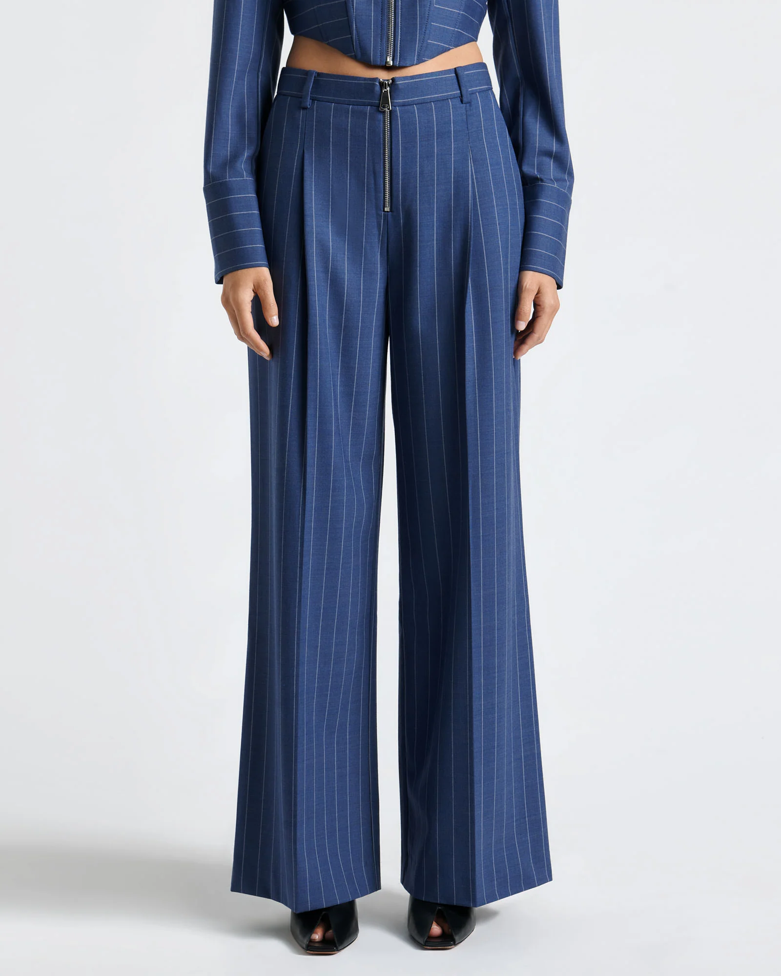 European Wool Stripe Pleat Front Pant