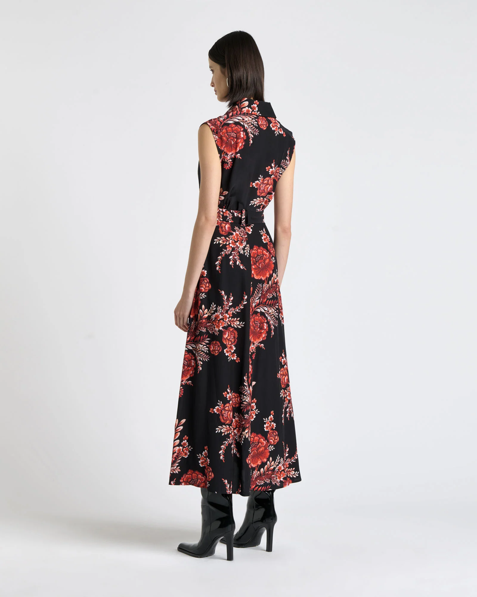 Etched Floral Viscose Midi Dress