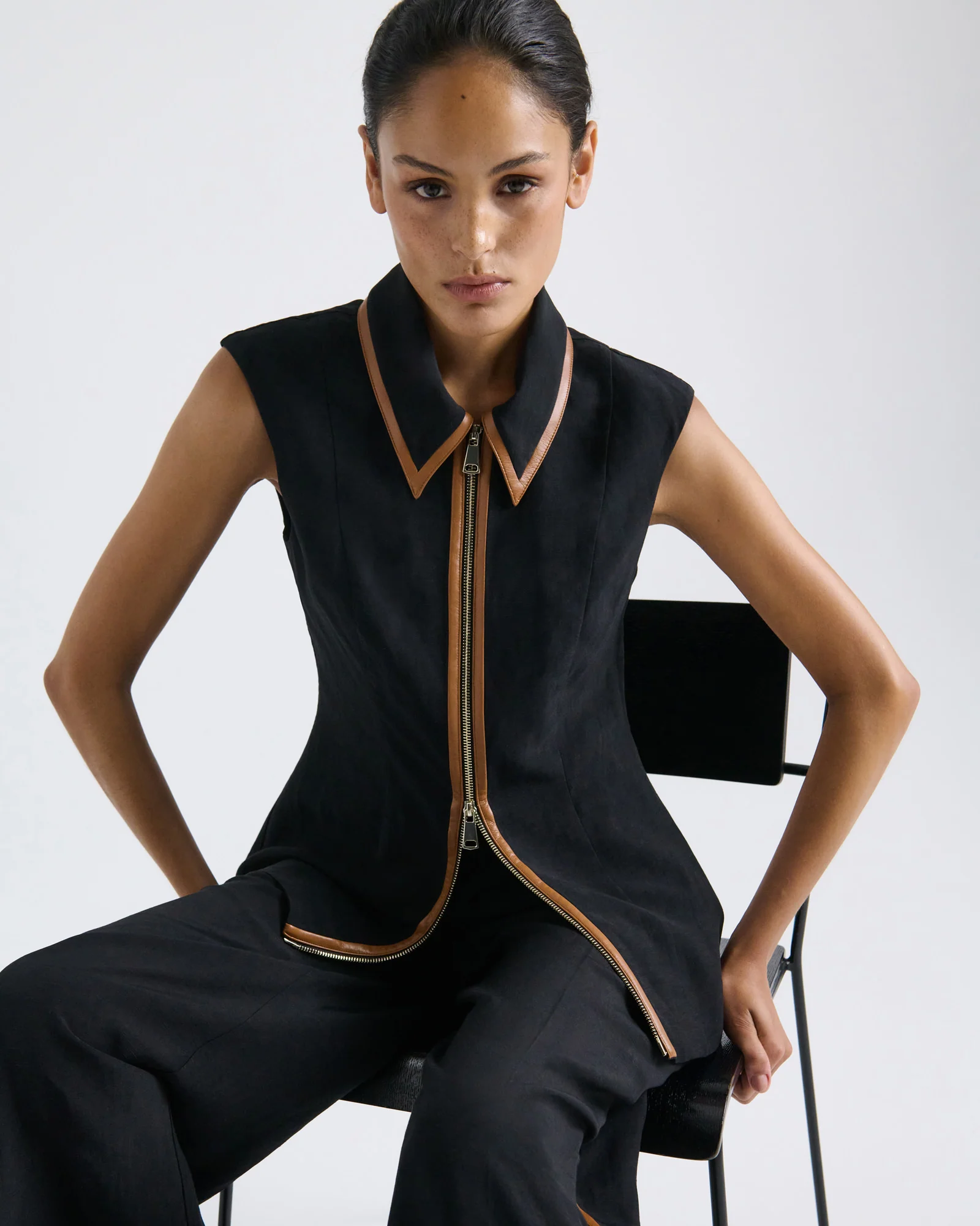 Viscose Blend Zip Front Top