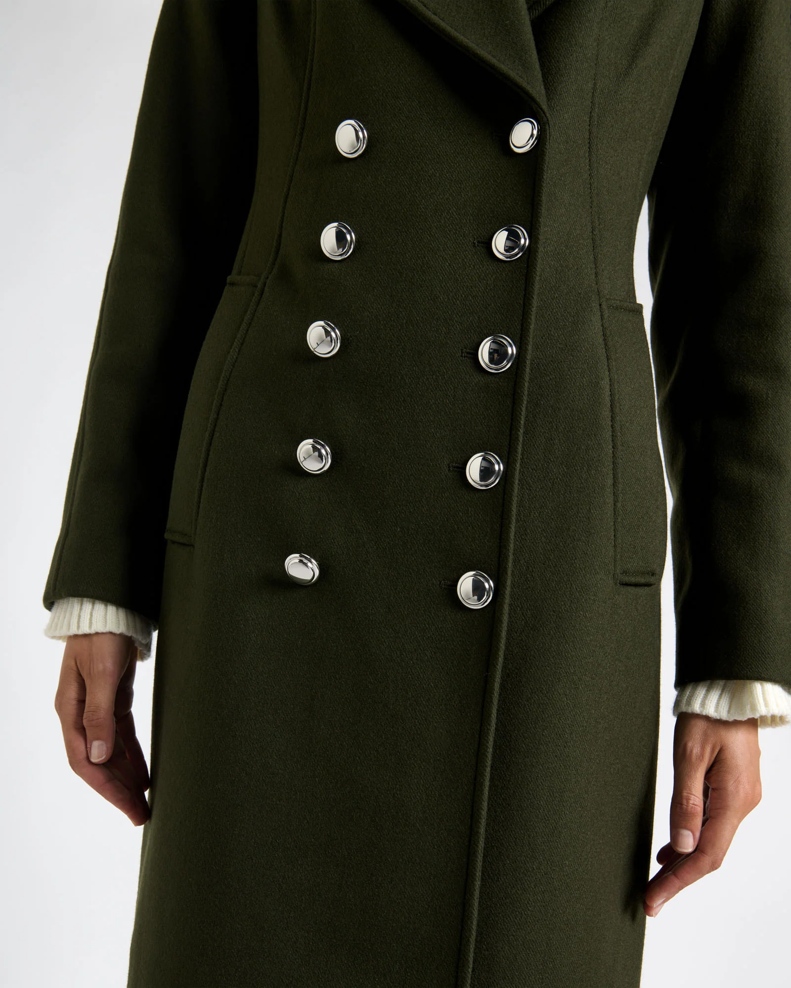 Olive Italian Wool Military Hourglass Coat