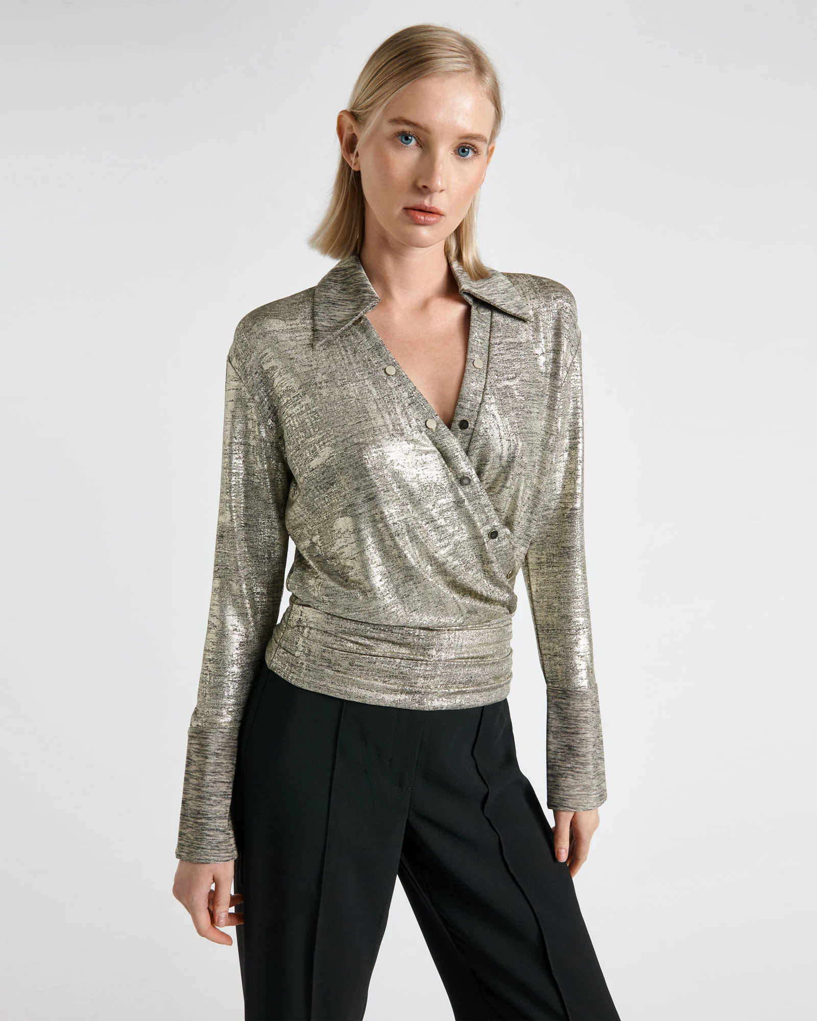 Foiled Jersey Draped Shirt