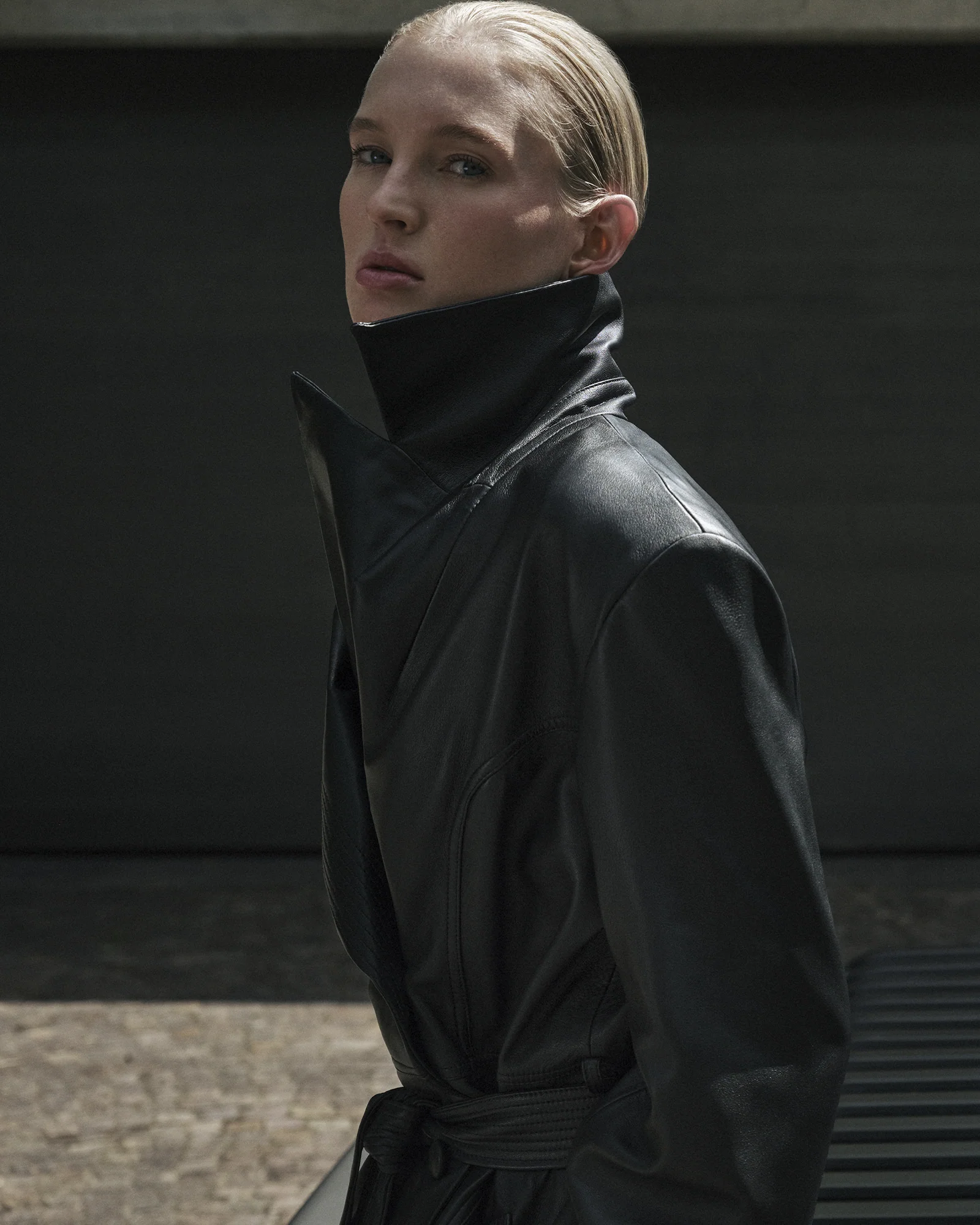 Leather Stitched Maxi Trench