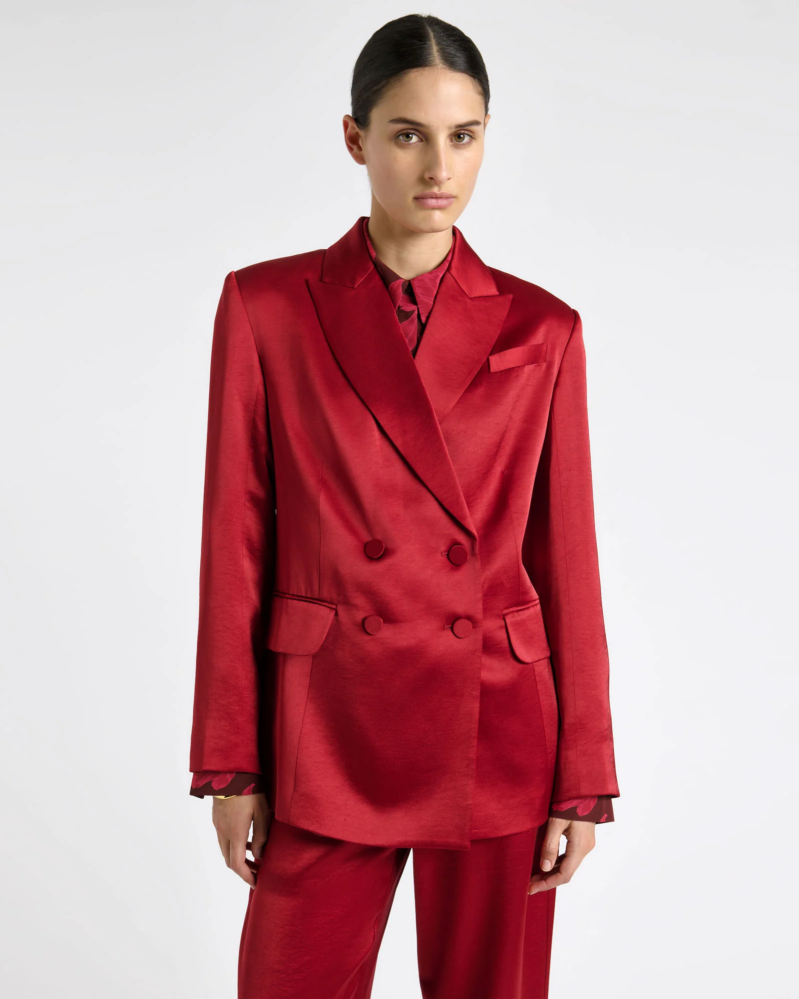 Viscose Blend Satin Double Breasted Blazer