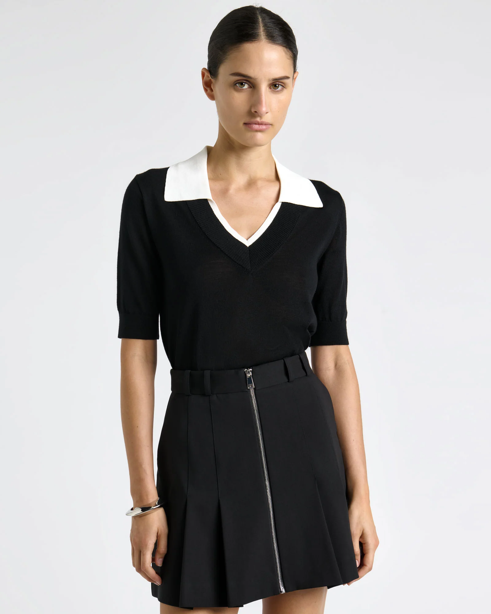 Merino Wool Sweater with Contrast Collar