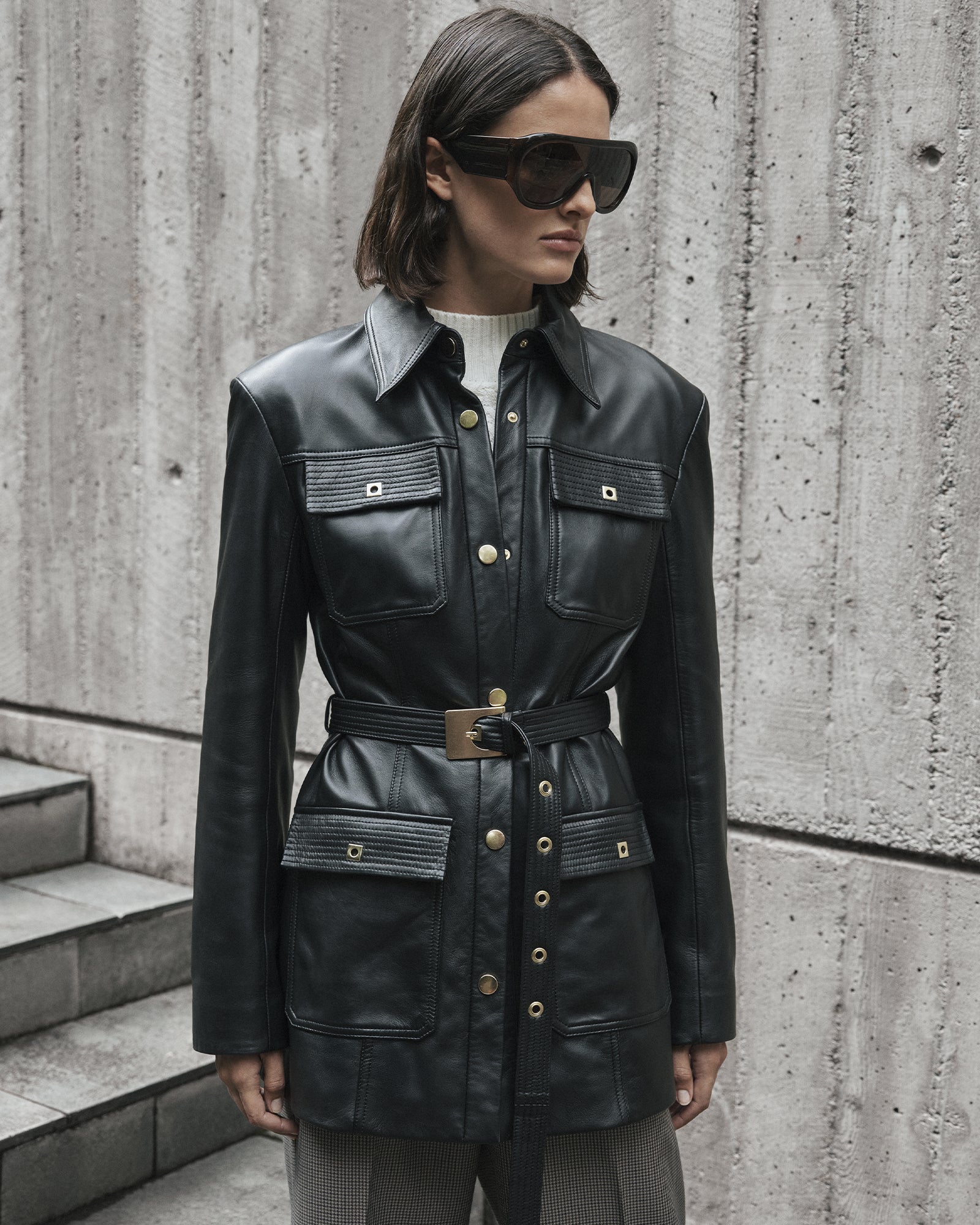 Leather Stitched Utility Jacket