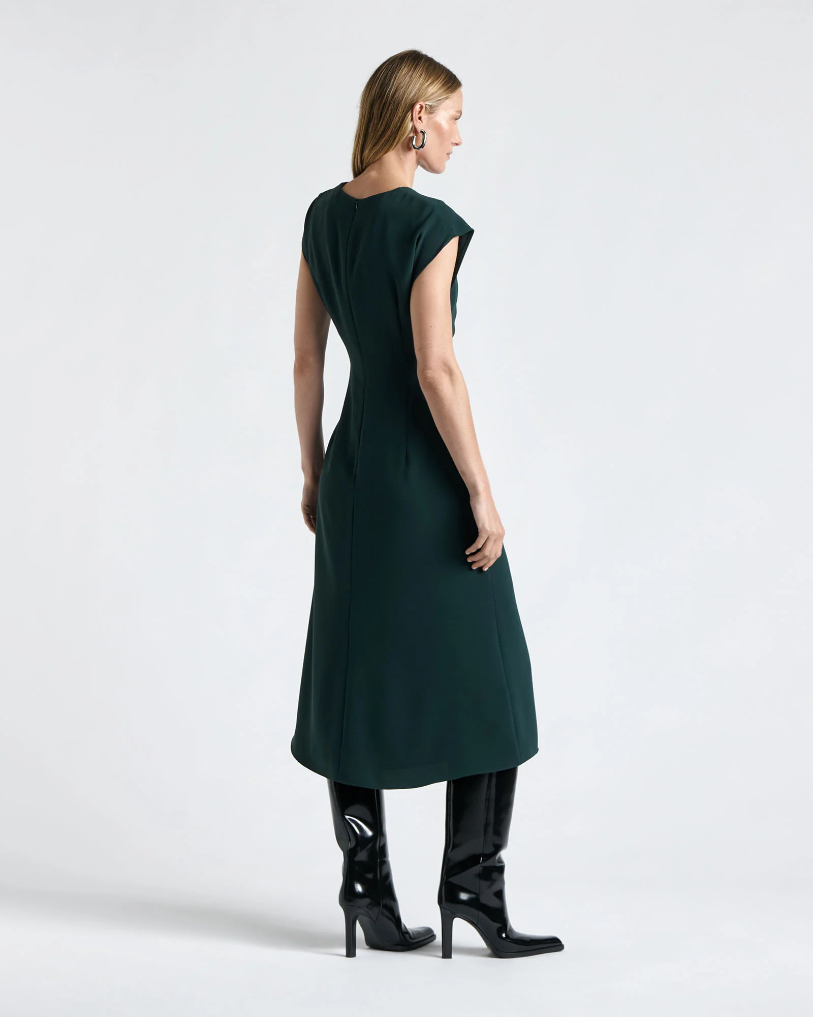 Forest Crew Neck Ruched Midi Dress