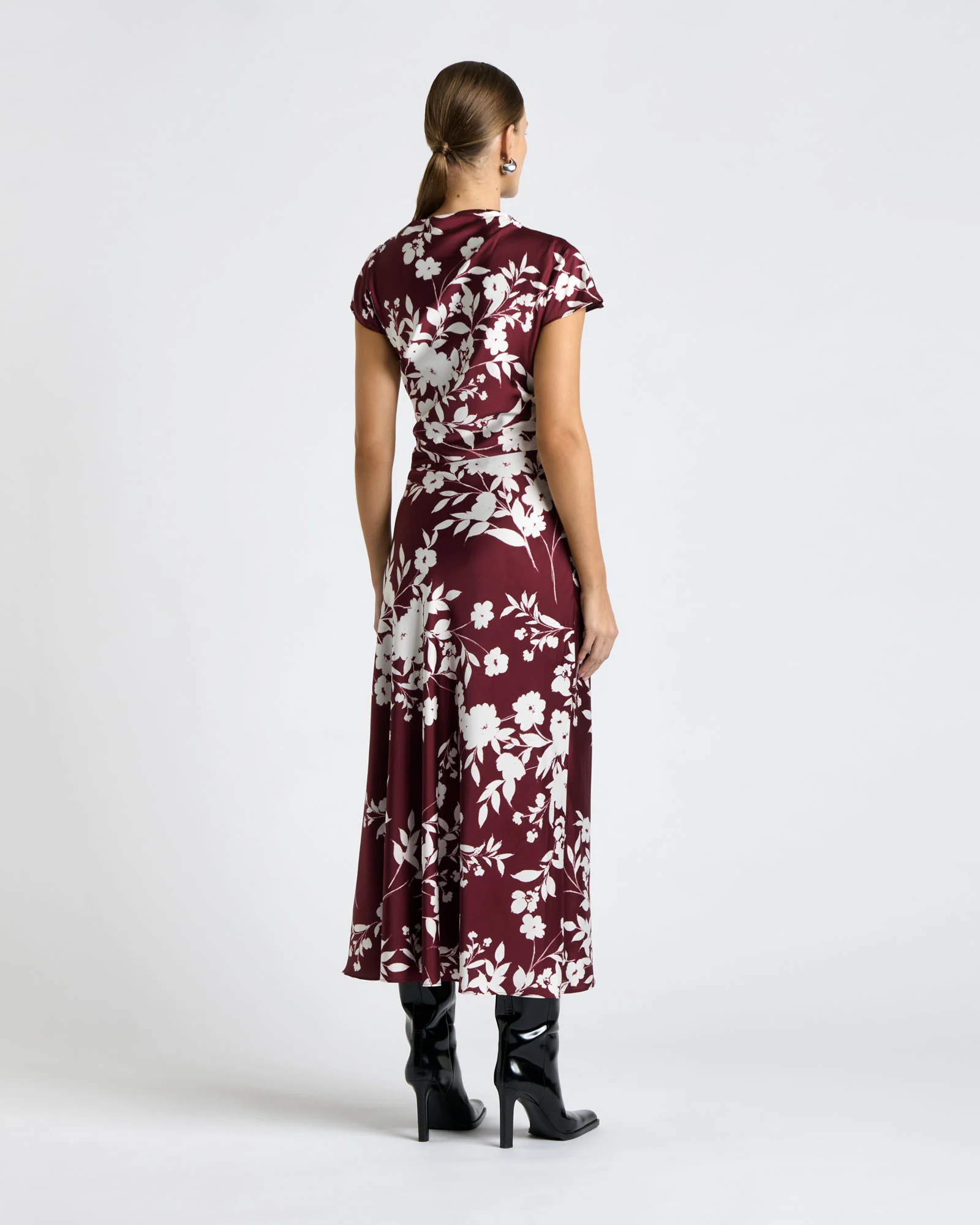 Plum Stencil Floral Midi Dress