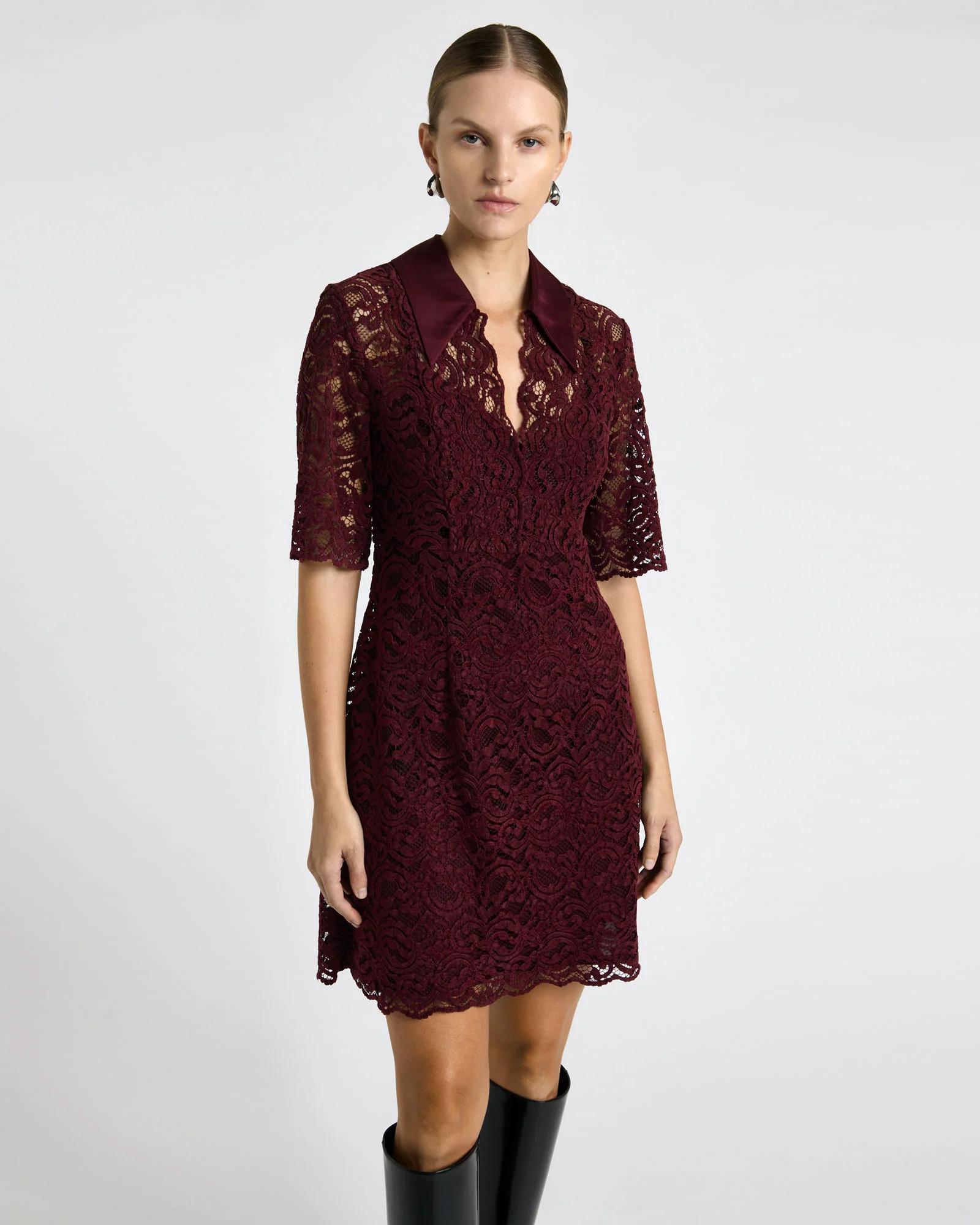 European Flocked Lace Mini Dress