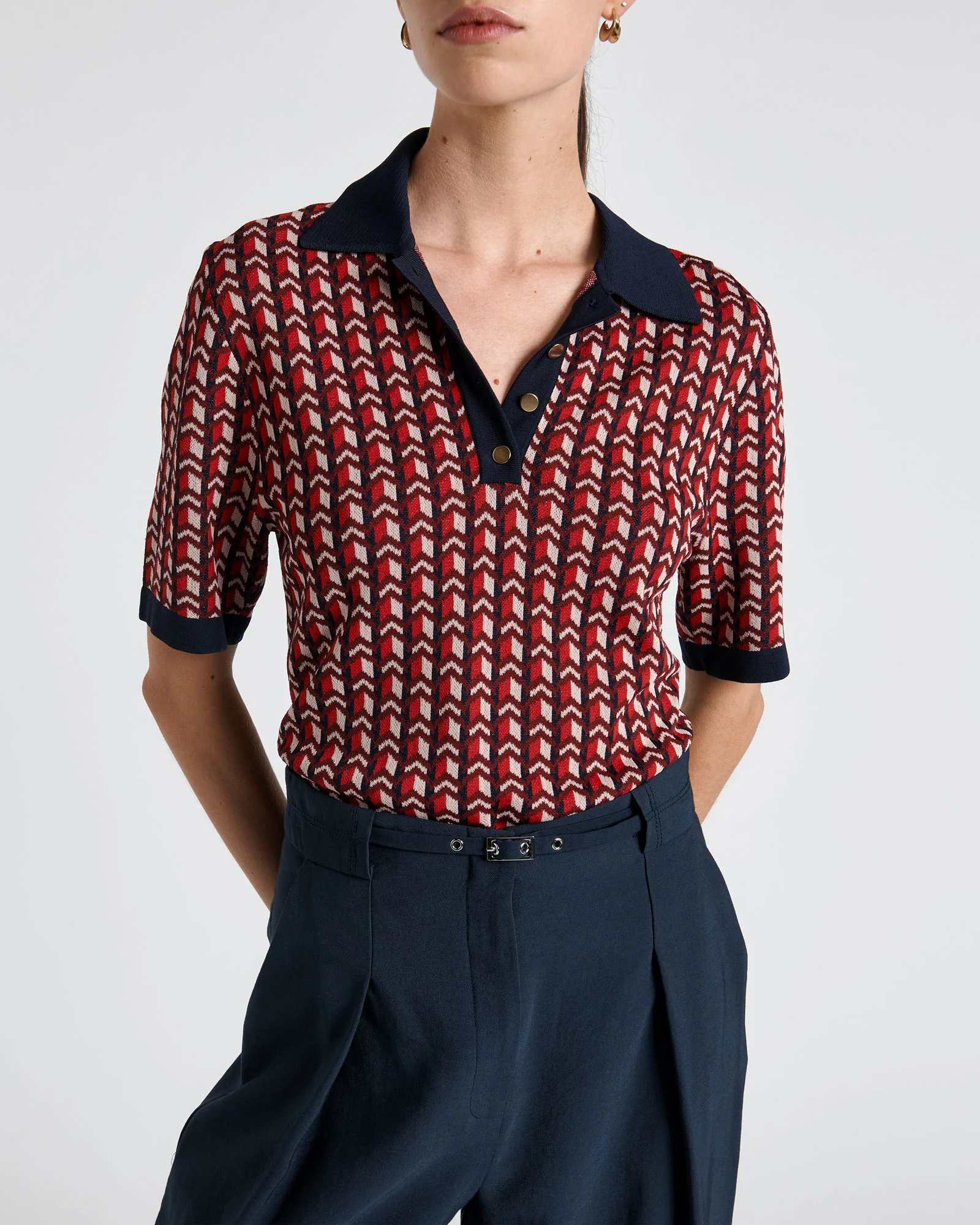 Geo Jacquard Polo Top