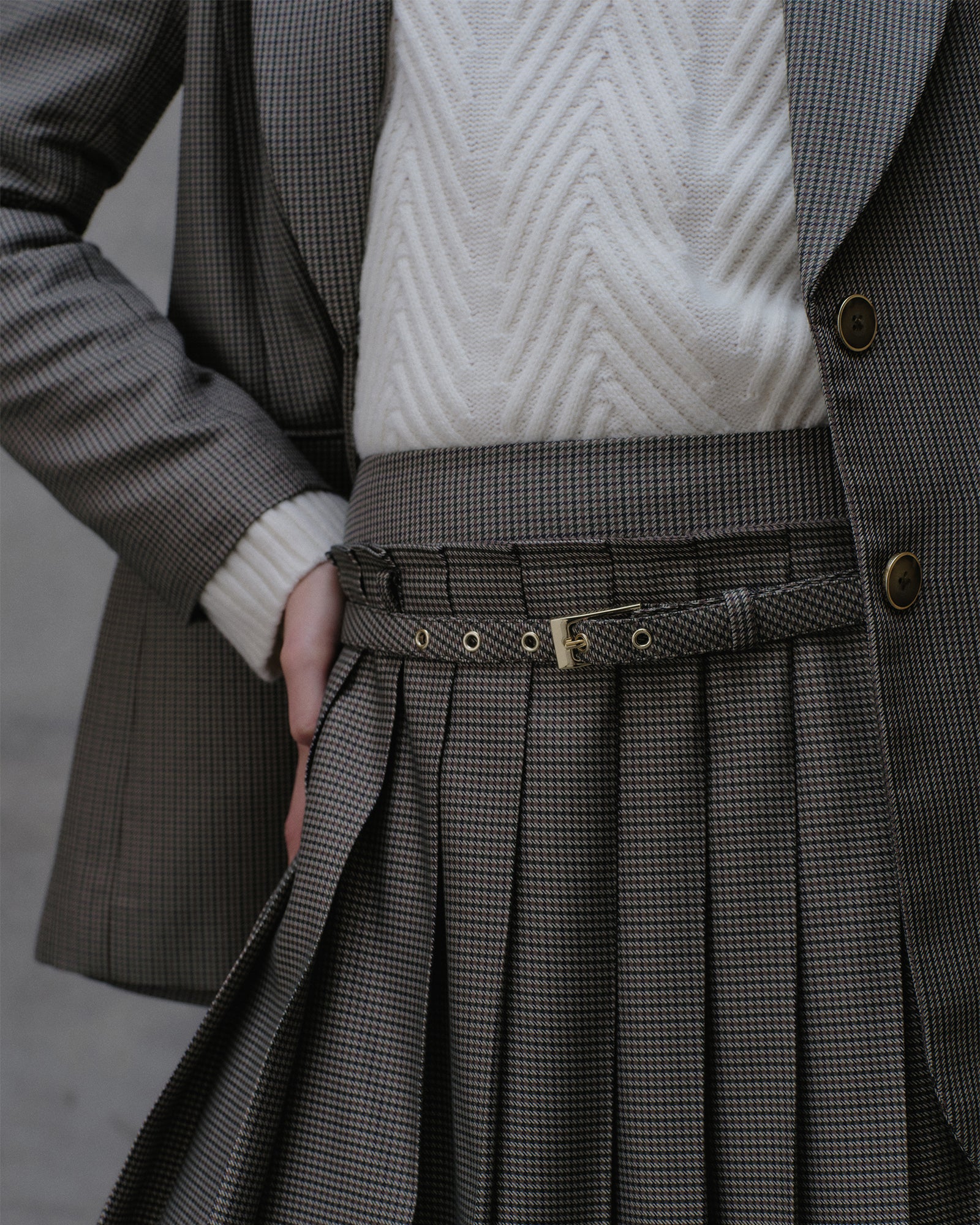 European Micro Check Pleated Mini Skirt