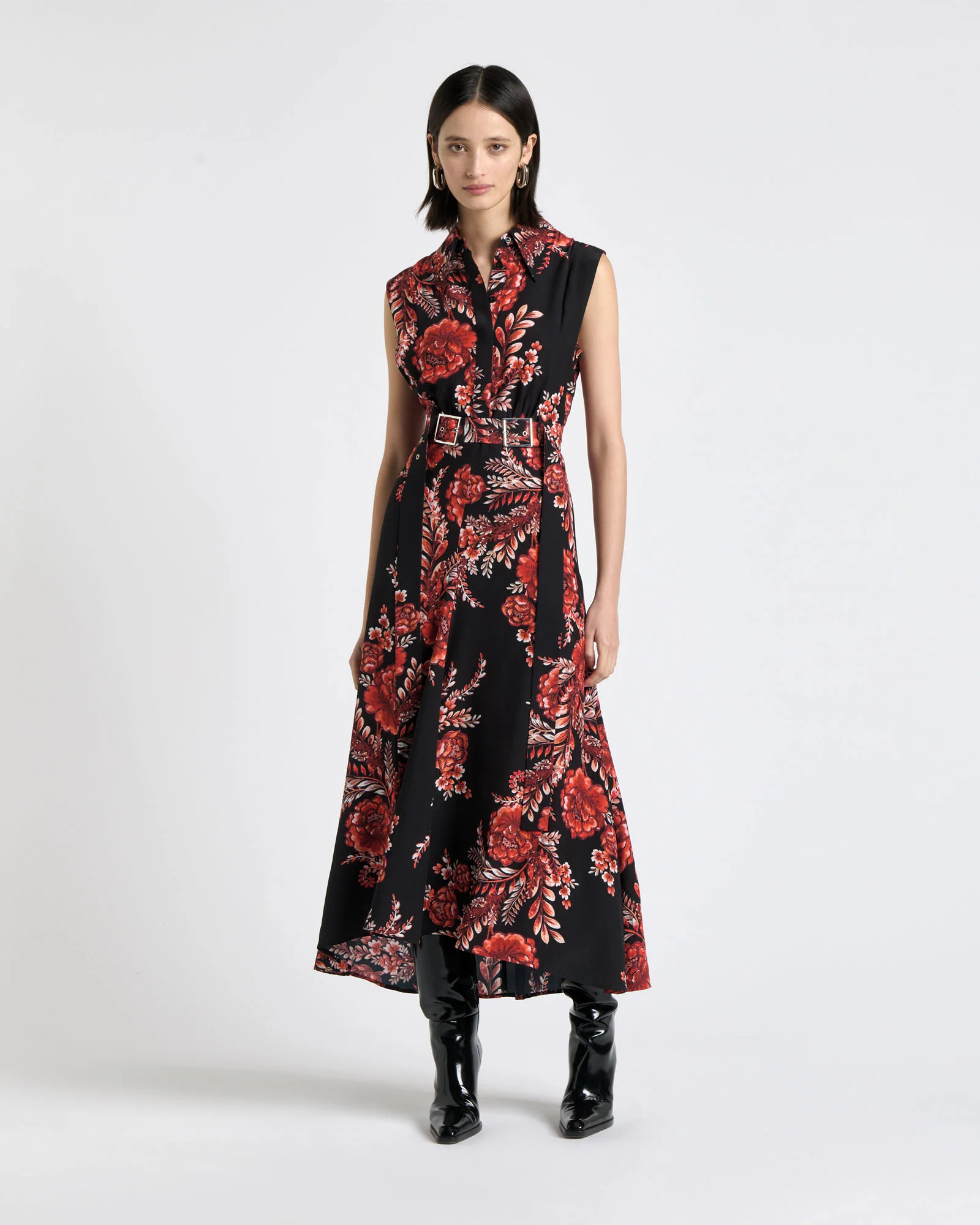 Etched Floral Viscose Midi Dress