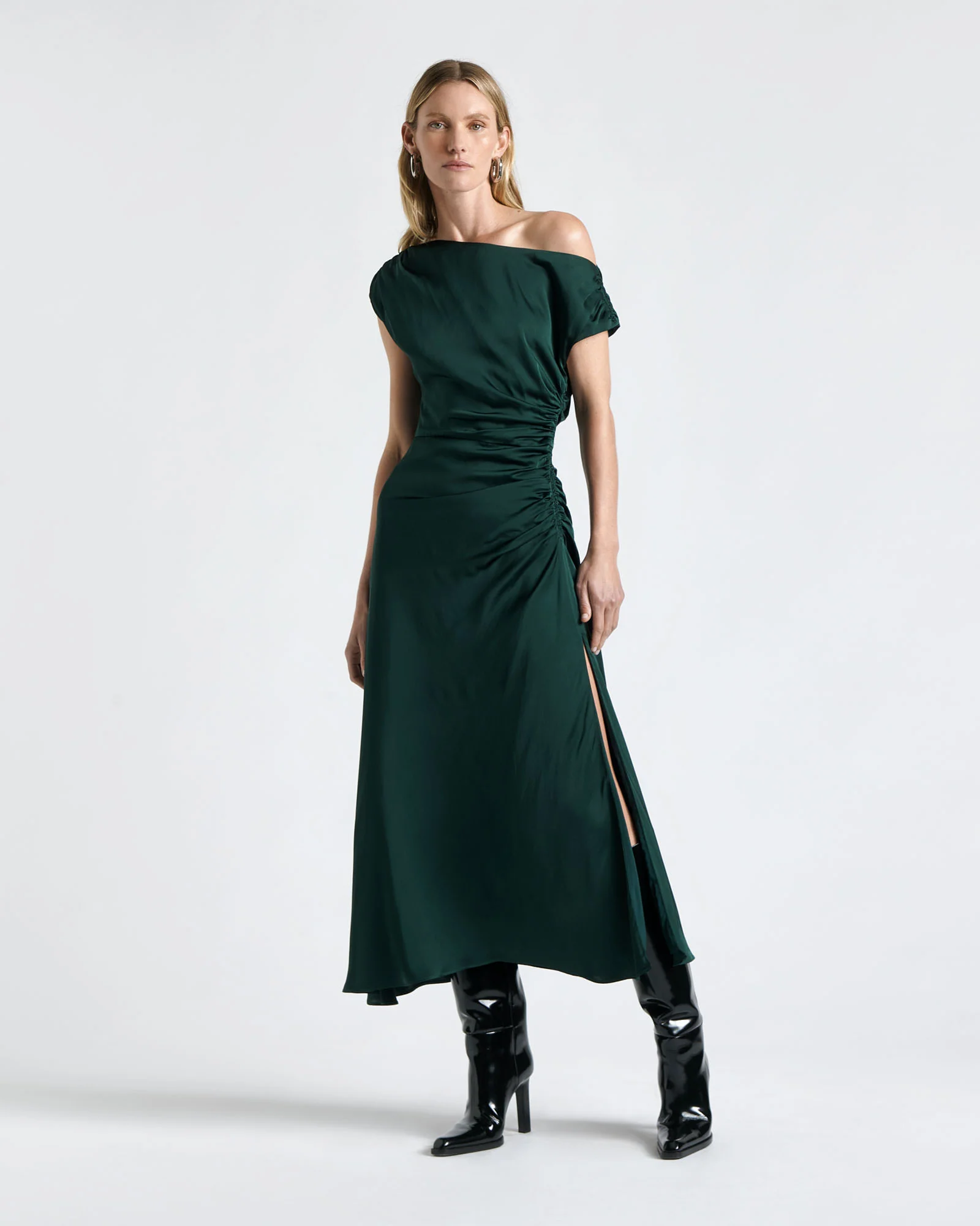 Satin Draped Midi Dress