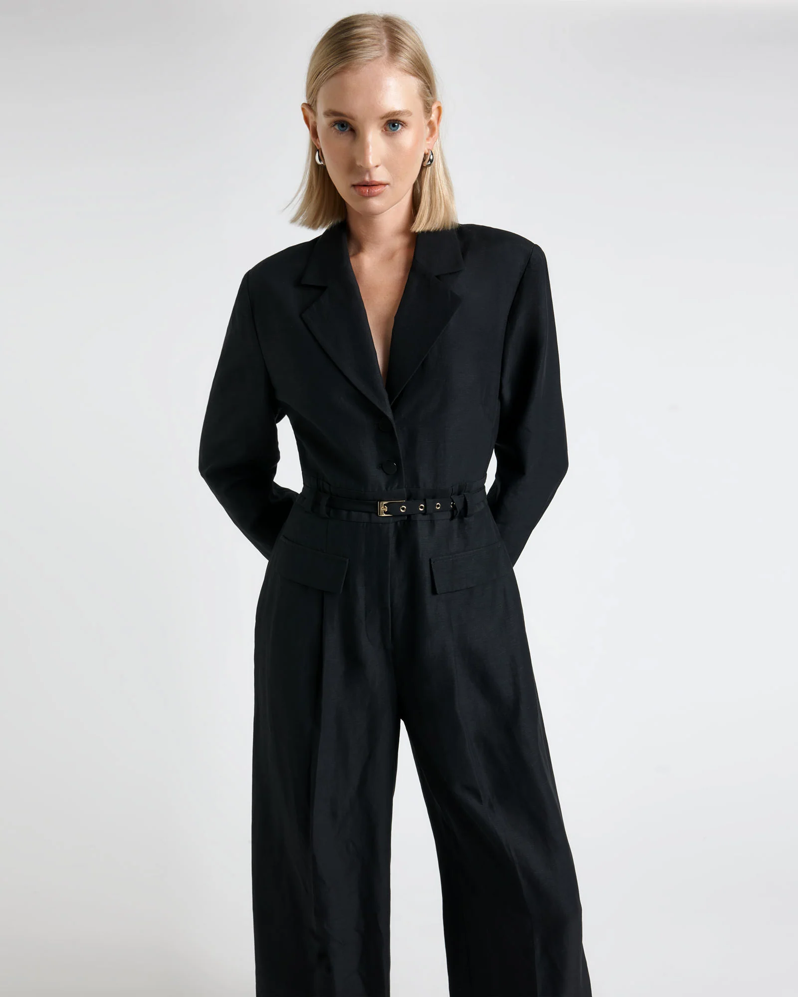 Viscose Linen Collared Jumpsuit