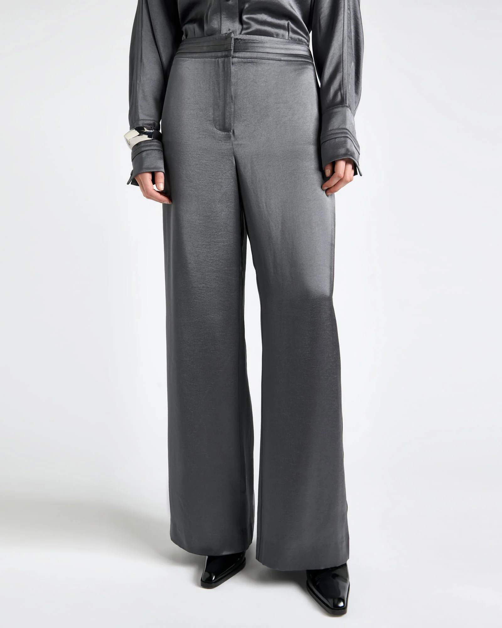 Satin Bind Detail Wide Leg Pant