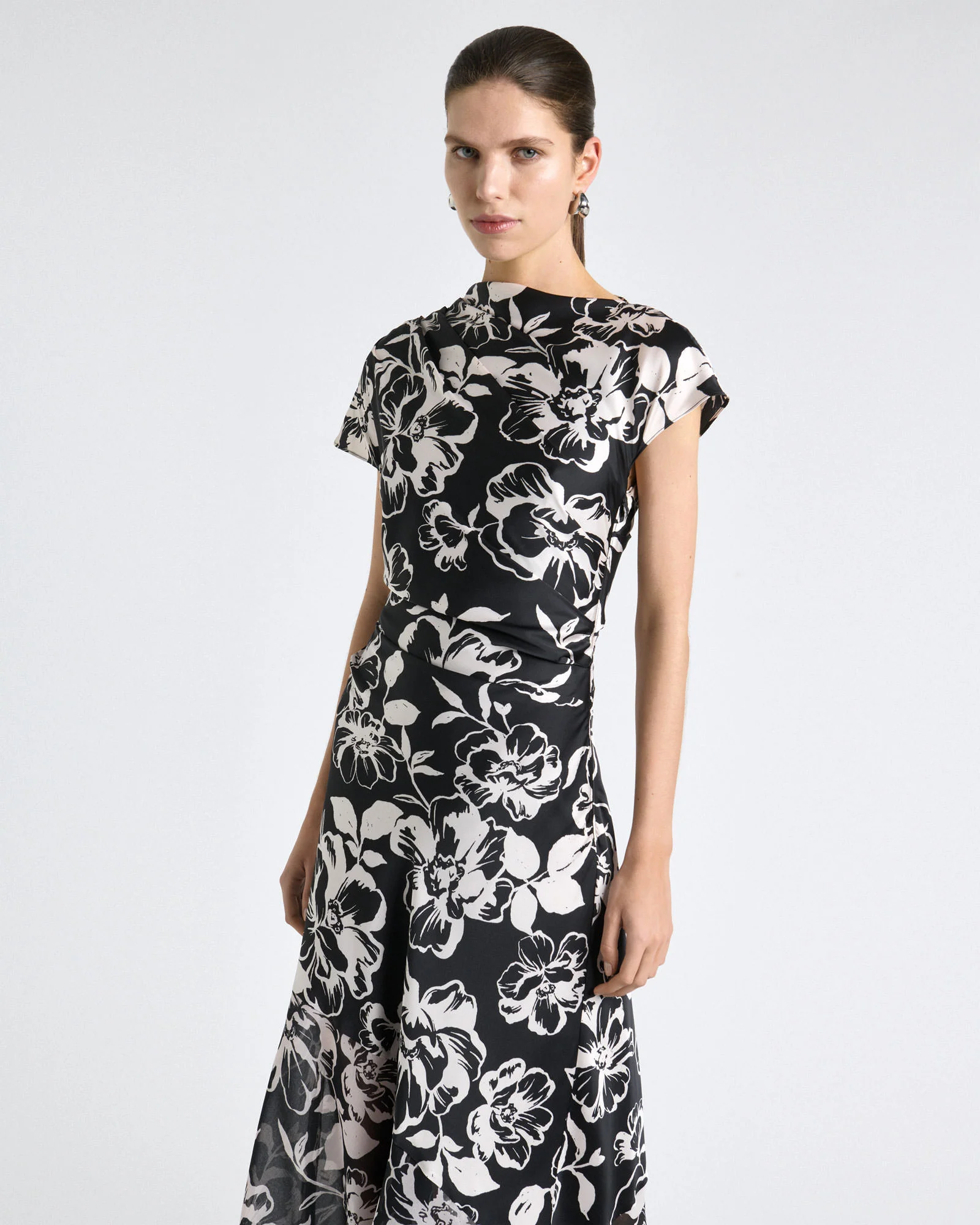 Floral Two Tone Georgette Hem Spliced Midi Dress