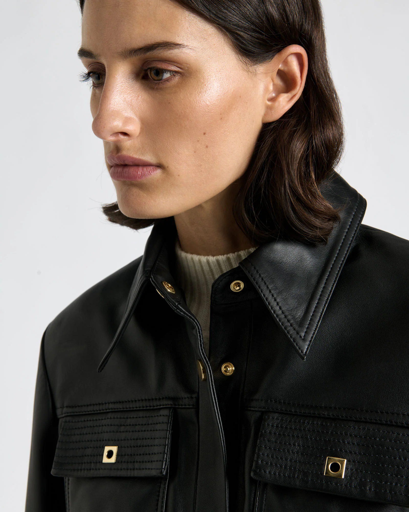 Leather Stitched Utility Jacket