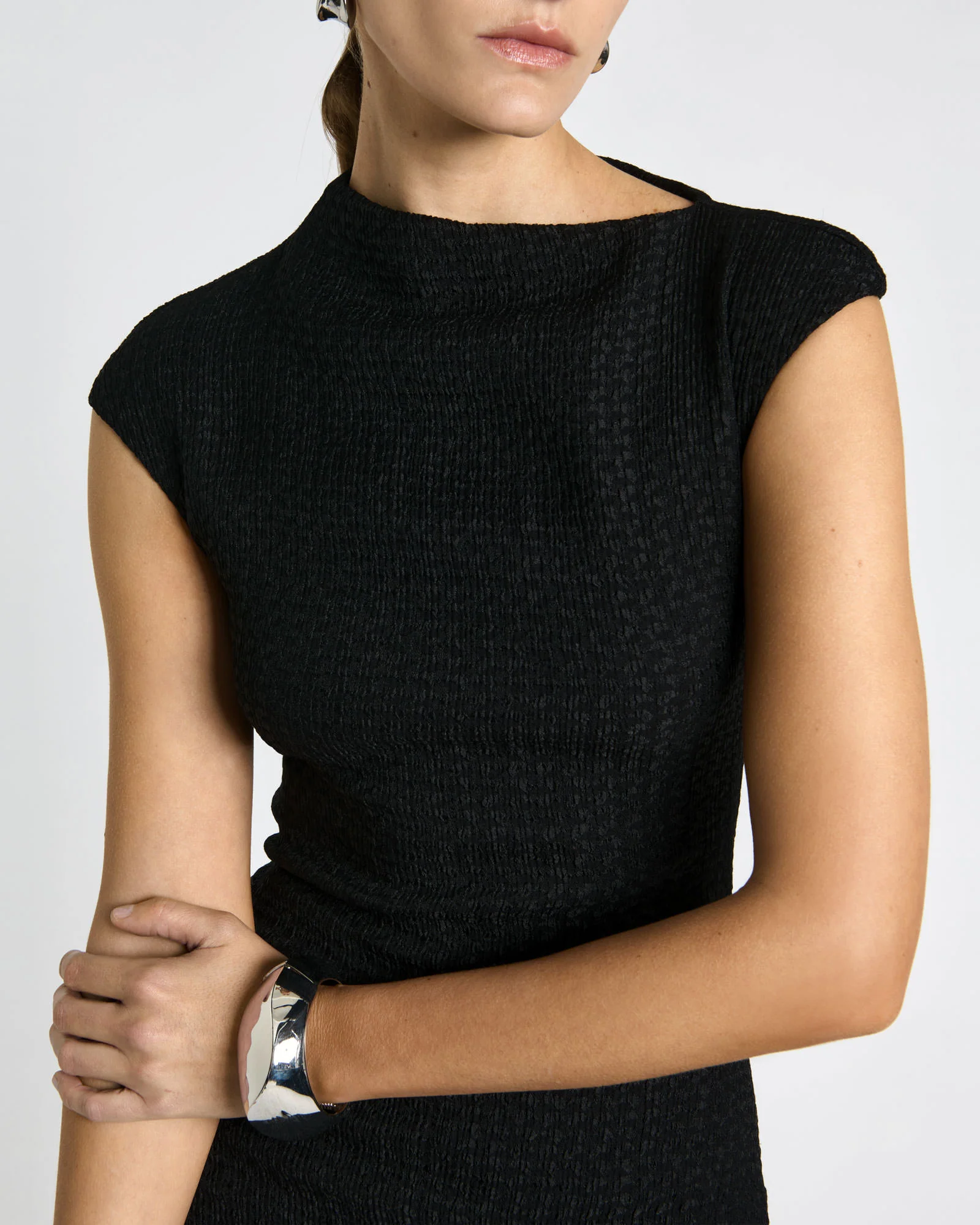 Soft Shirred Jacquard Midi Dress