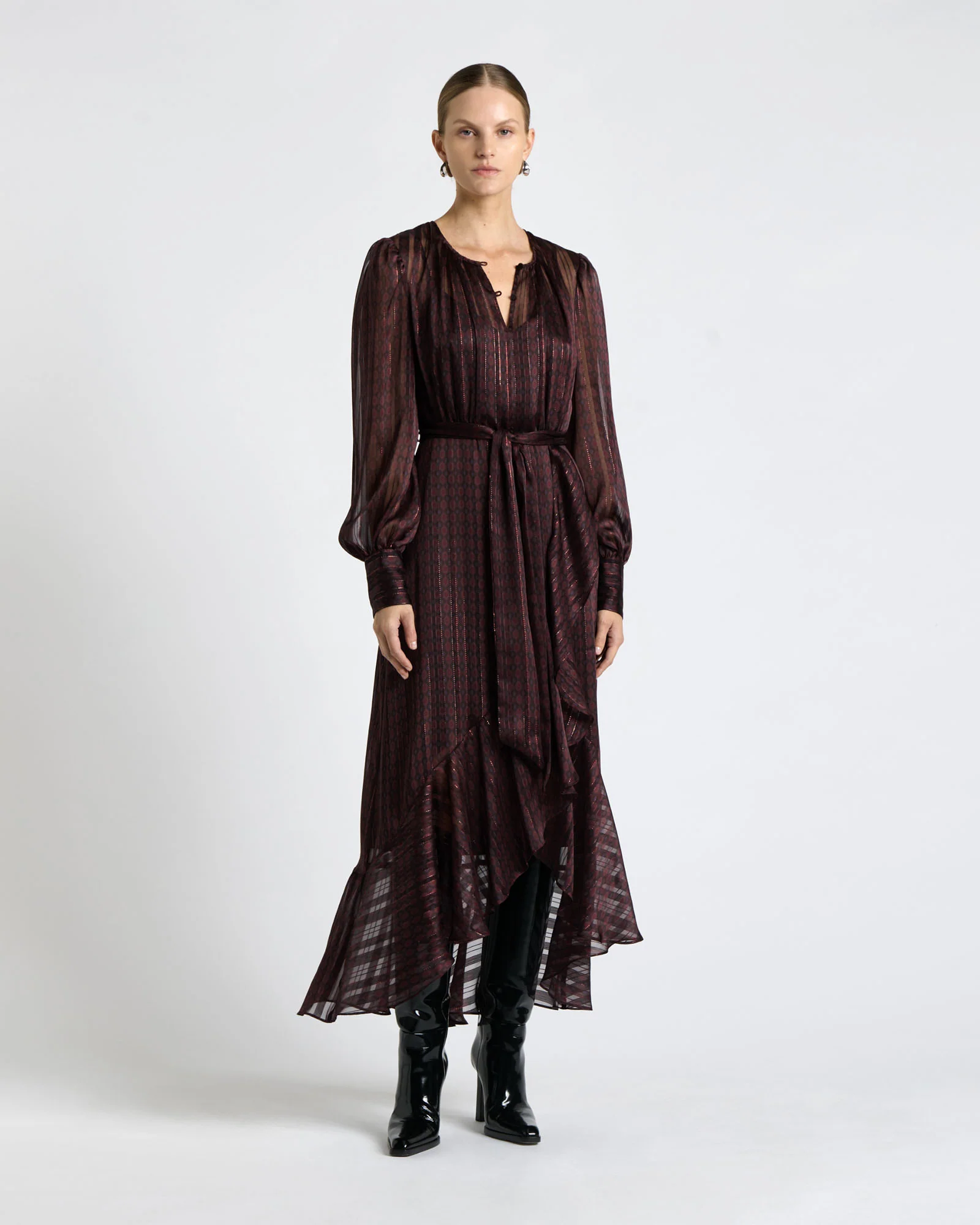 Merlot Lurex Geo Midi Dress