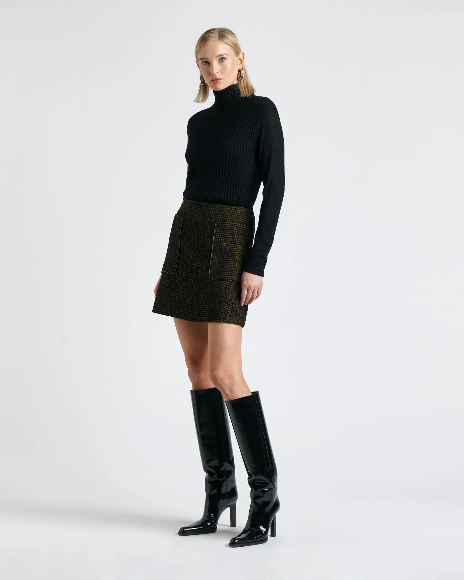 Houndstooth Boucle Mini Skirt